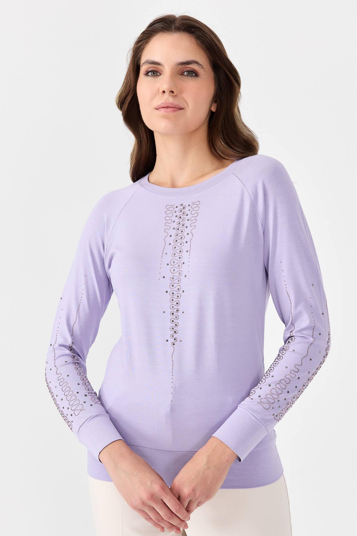 NİHAN Bluz Nihan Büyük Beden Penye Bluz  Lila_modest