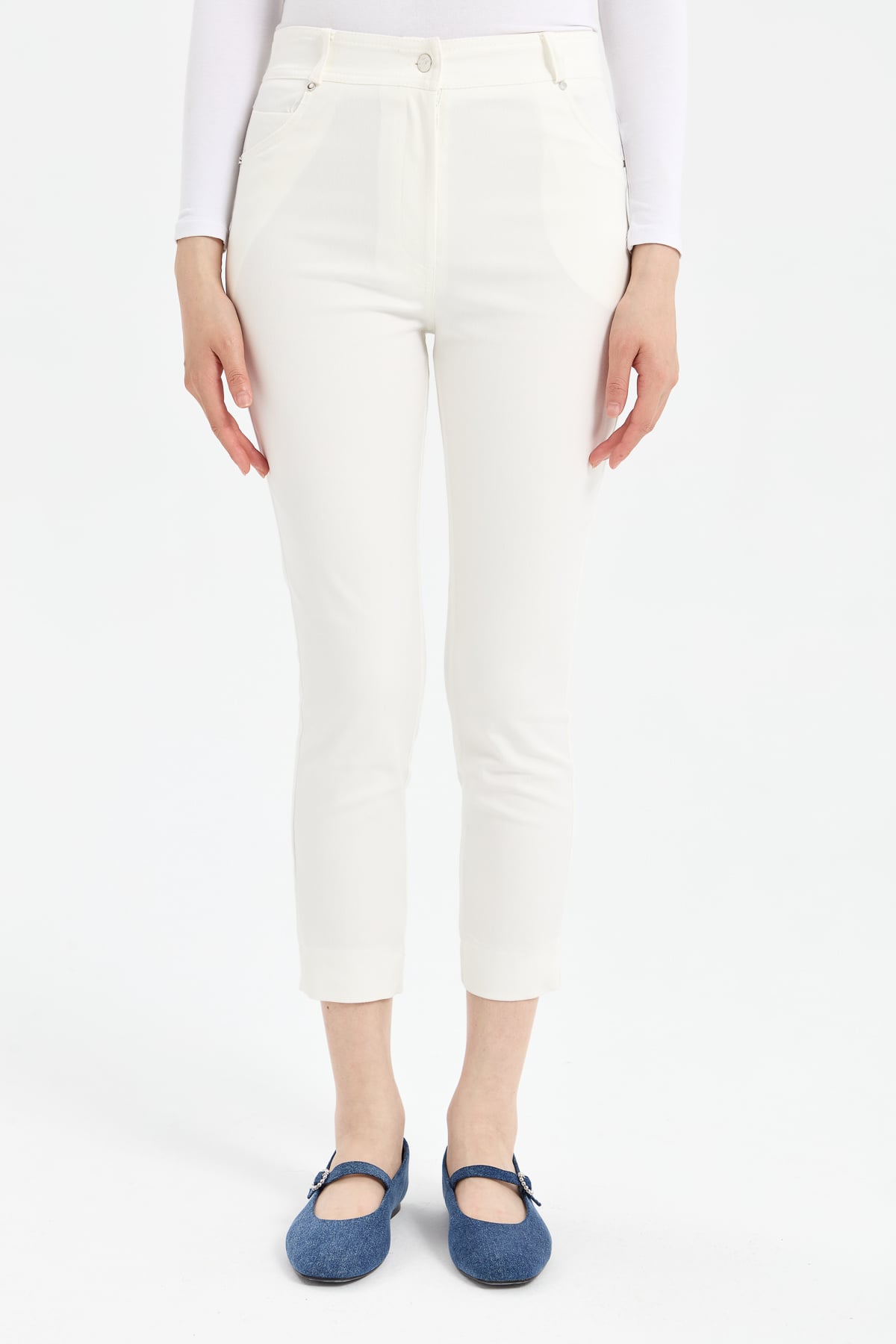 NİHAN Pants Nihan Dar Paça Kanvas Pantolon  Ekru_modest