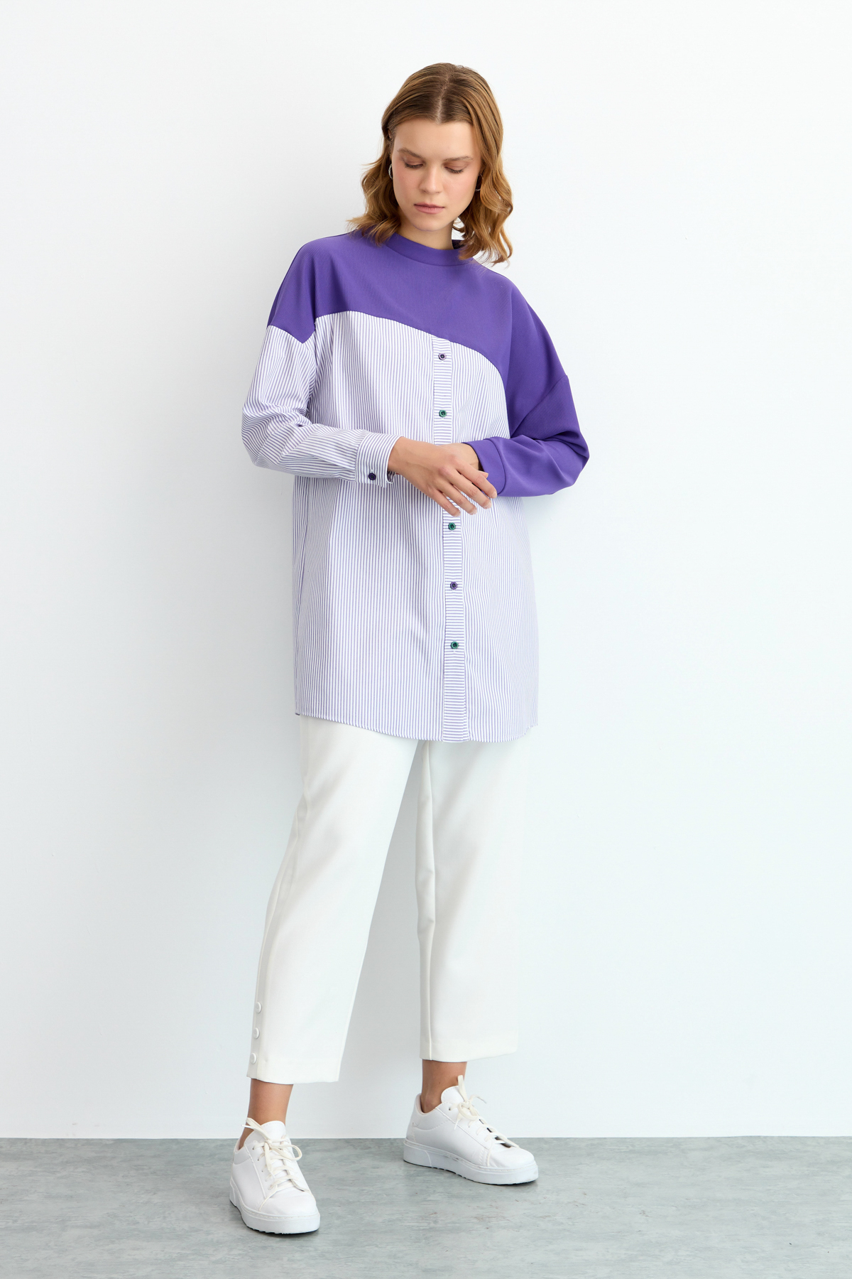 NİHAN Tunik Nihan Düğme Detaylı Tunik  Mor_modest