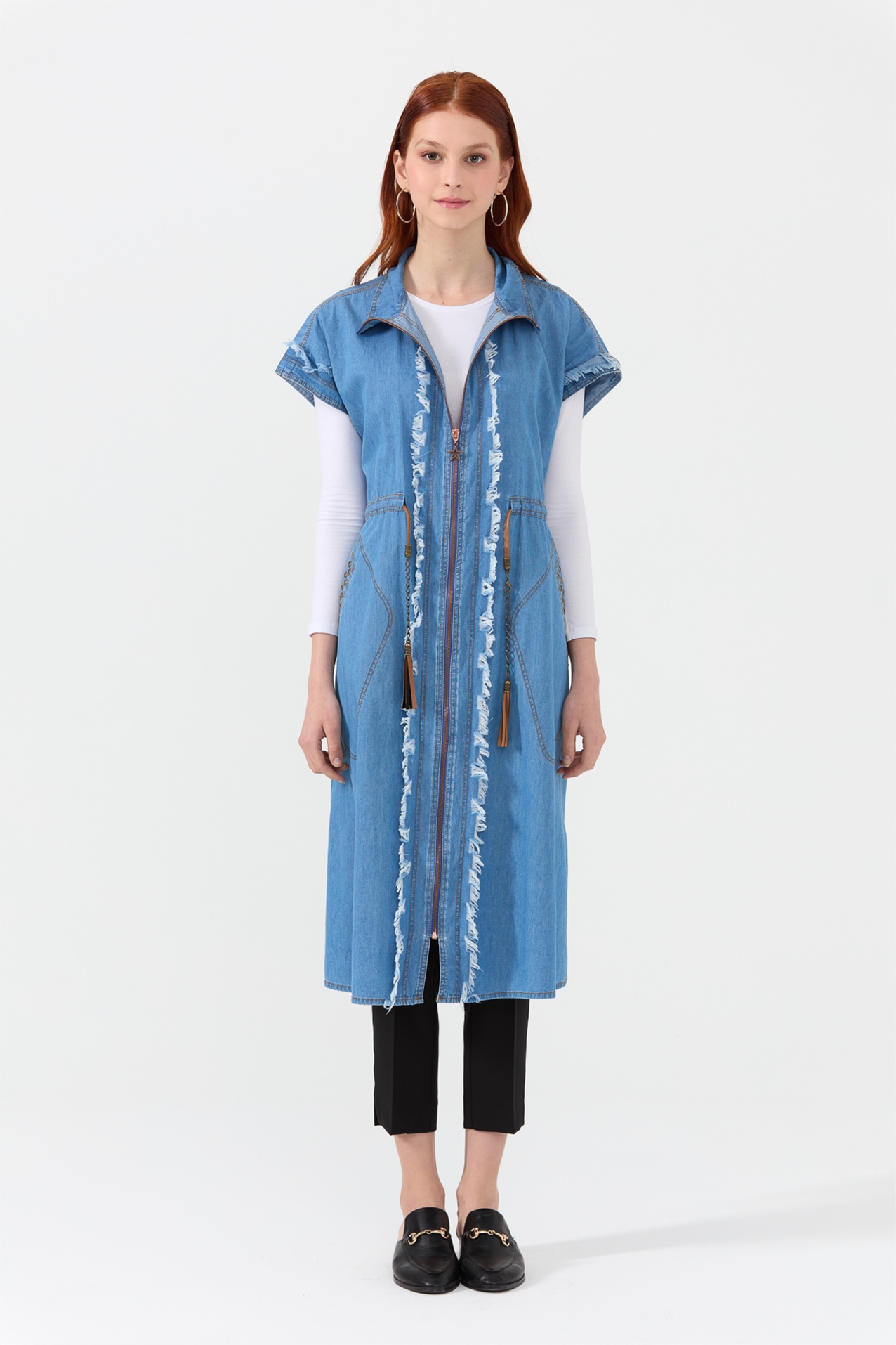 NİHAN Vest Nihan Fermuarlı Tencel Yelek  İndigo_modest