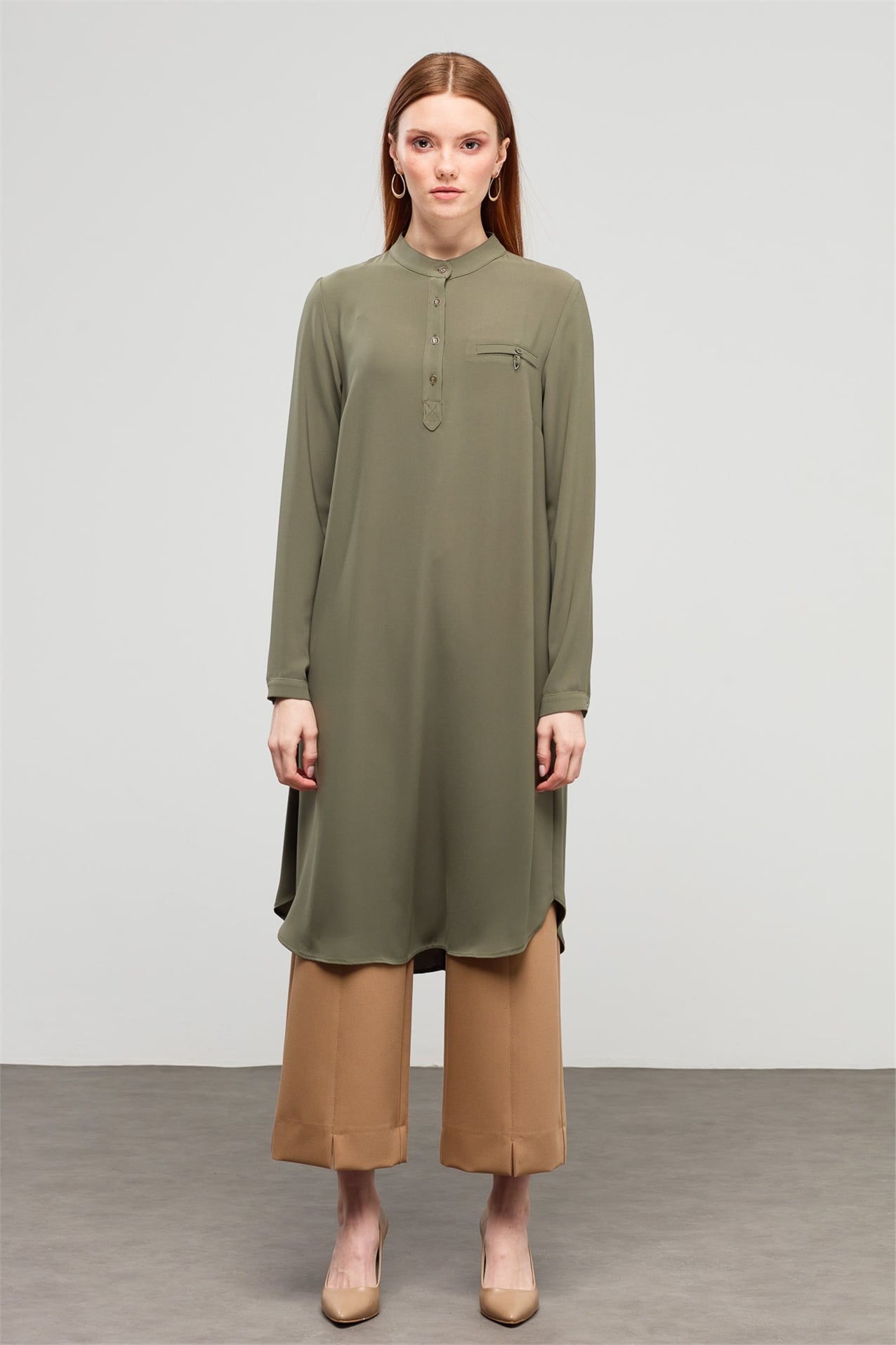 NİHAN Tunik Nihan Hakim Yaka Tunik  Haki_modest