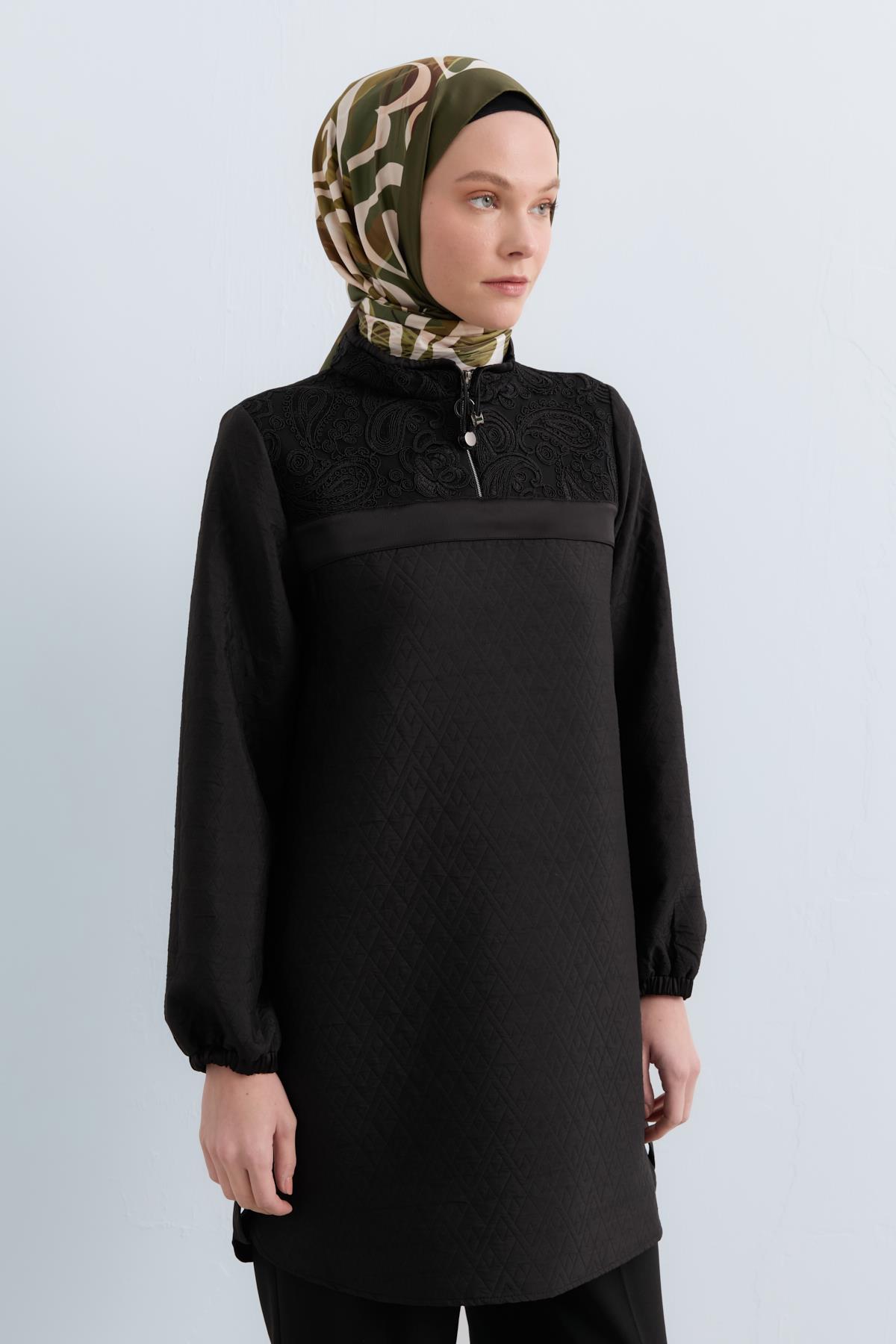 NİHAN Tunik Nihan İnce Kapitone Dantel Detaylı Sweat  Siyah_modest