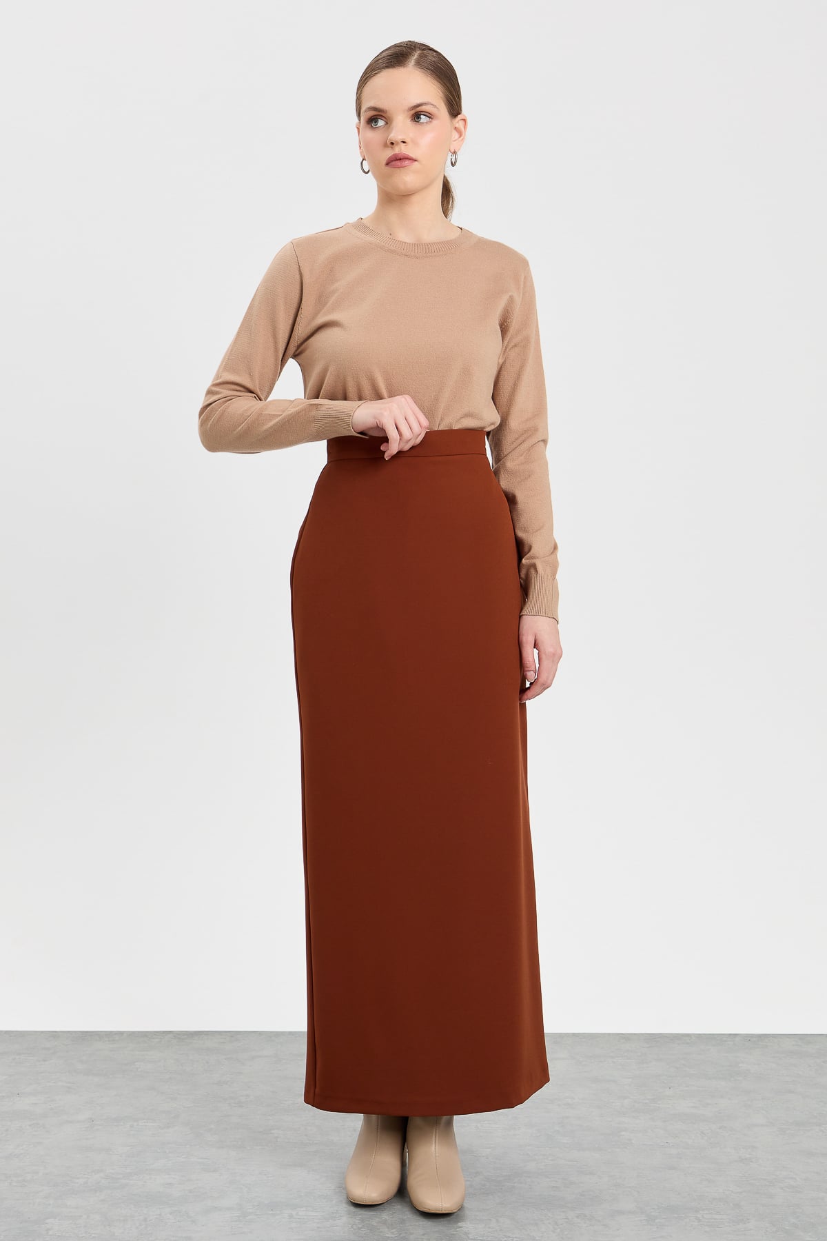 NİHAN Etek Nihan Kalem Etek  Taba_modest