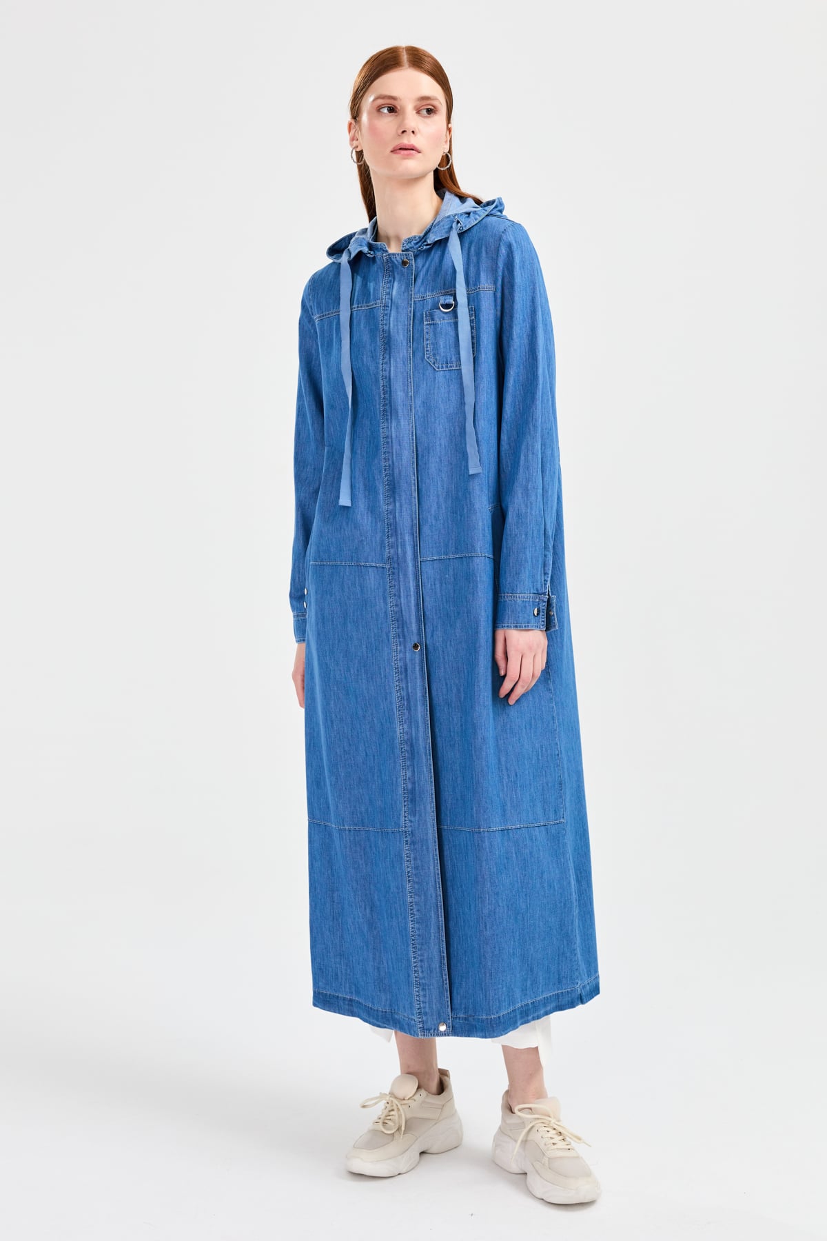 NİHAN Kap Nihan Kapşonlu Denim Kap  Açık Mavi_modest