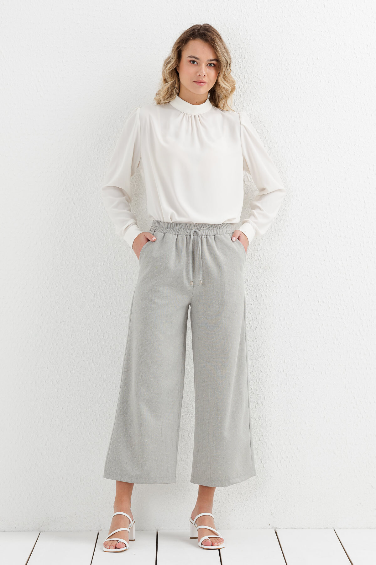 NİHAN Pantolon Nihan Keten Palazzo Pantolon  Gri_modest