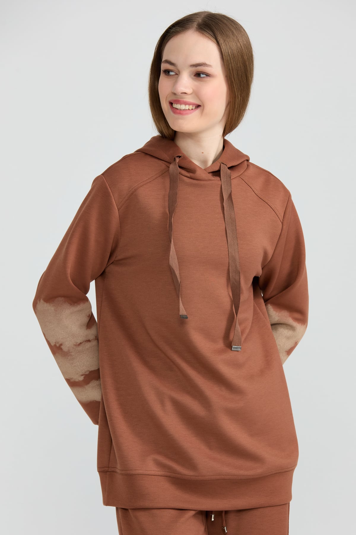 NİHAN Sweat Nihan Kolları Baskılı Sweat  Kahve_modest