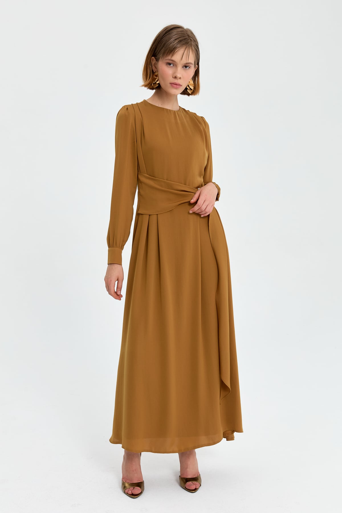 NİHAN Elbise Nihan Kuşak Detaylı Elbise  Camel_modest