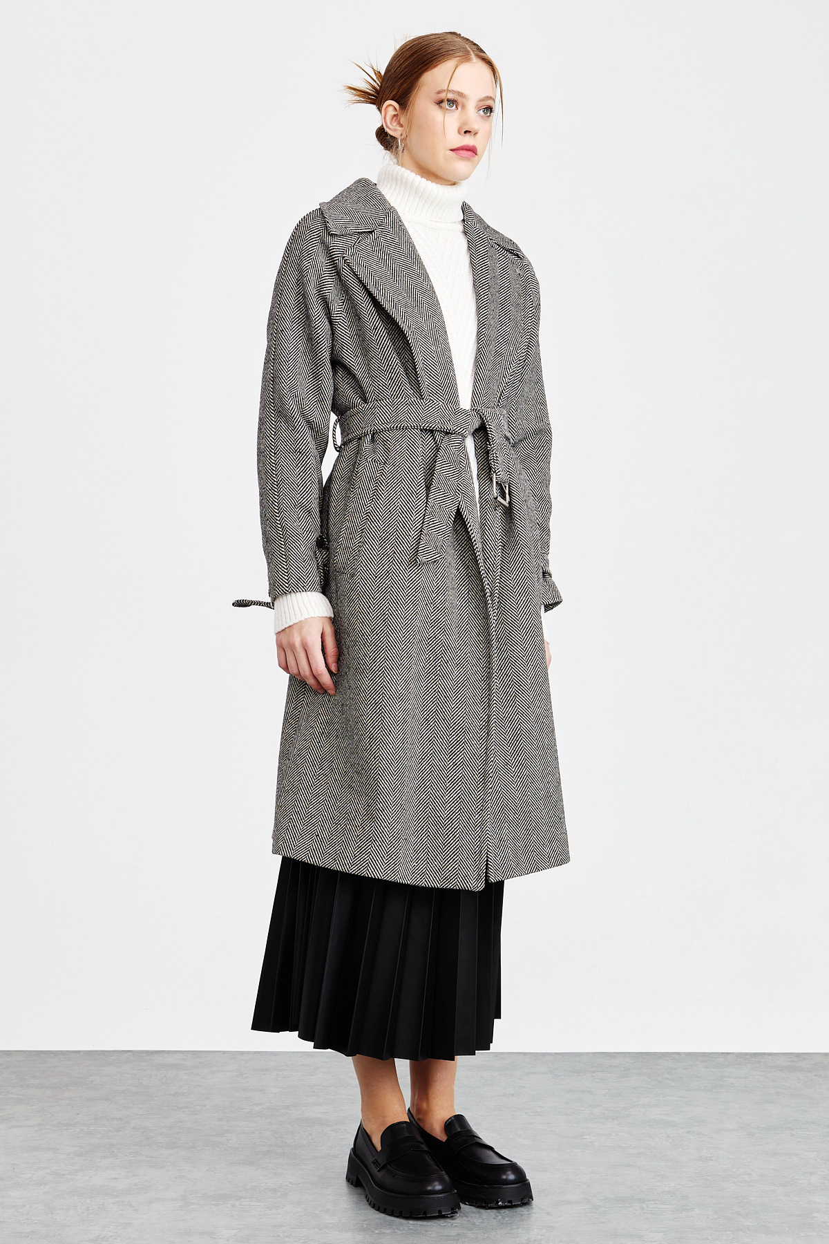 NİHAN Coat Nihan Kuşaklı Kaban  Siyah_modest