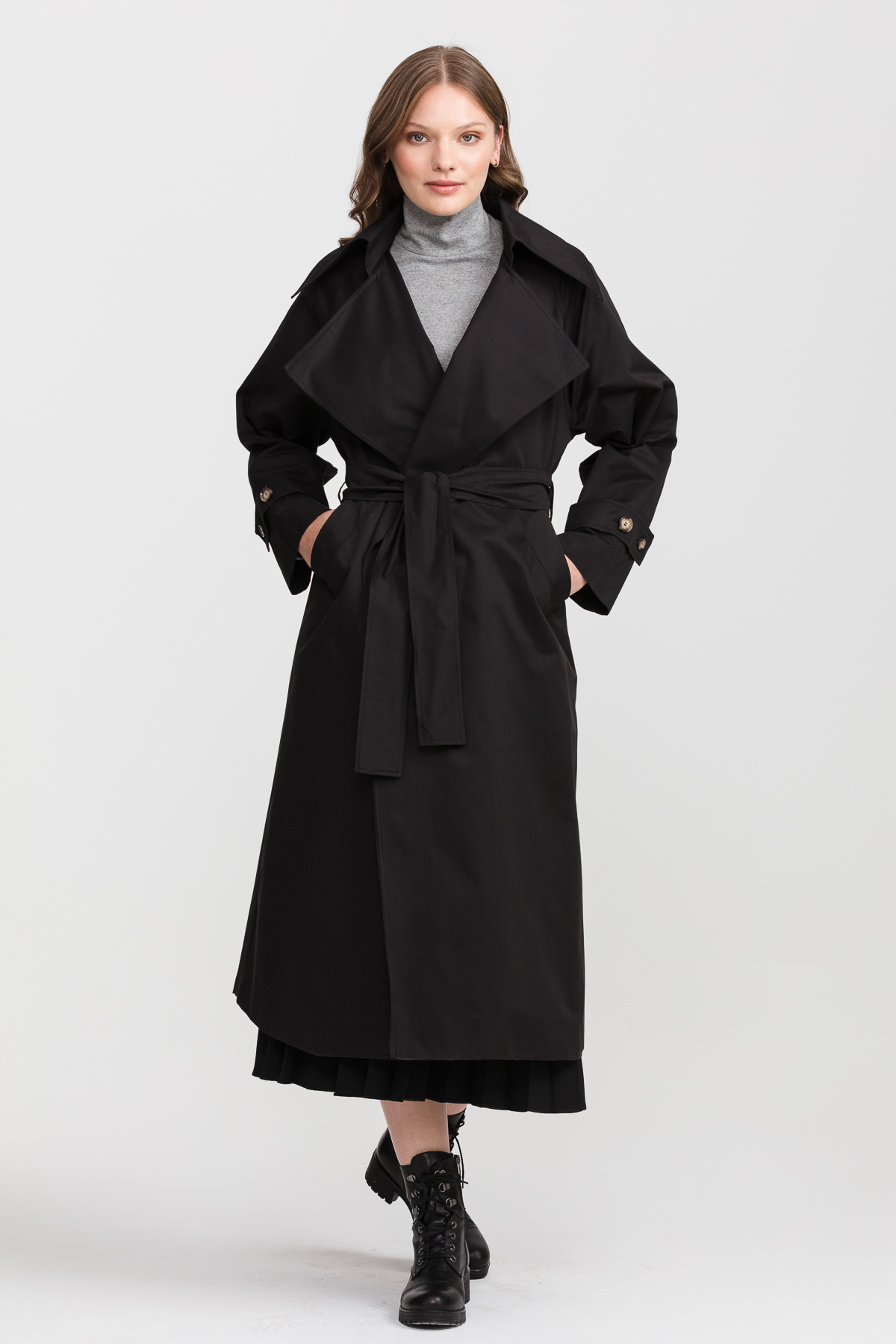 NİHAN Trench Coat Nihan Kuşaklı Trençkot  Siyah_modest