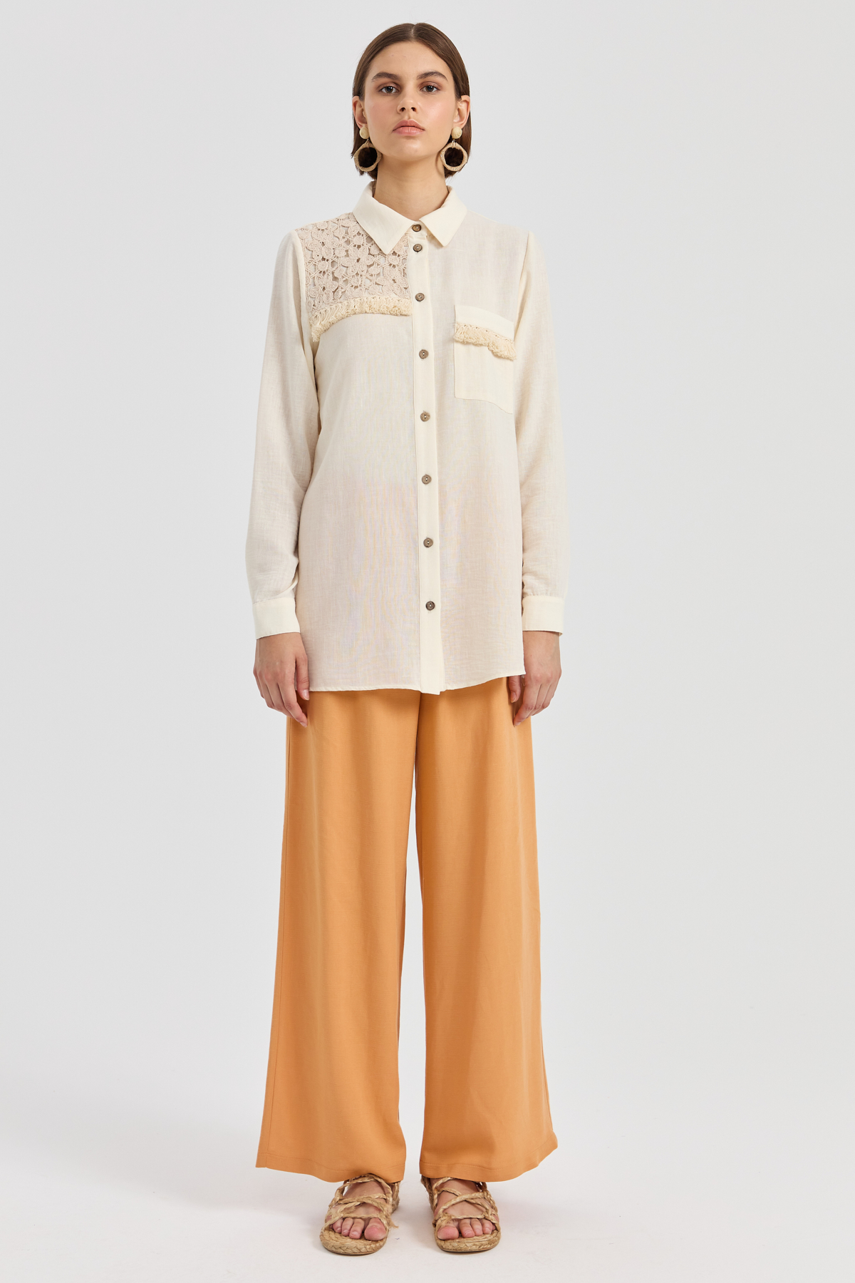 Nihan Makrome Garnili Tunik  Ekru