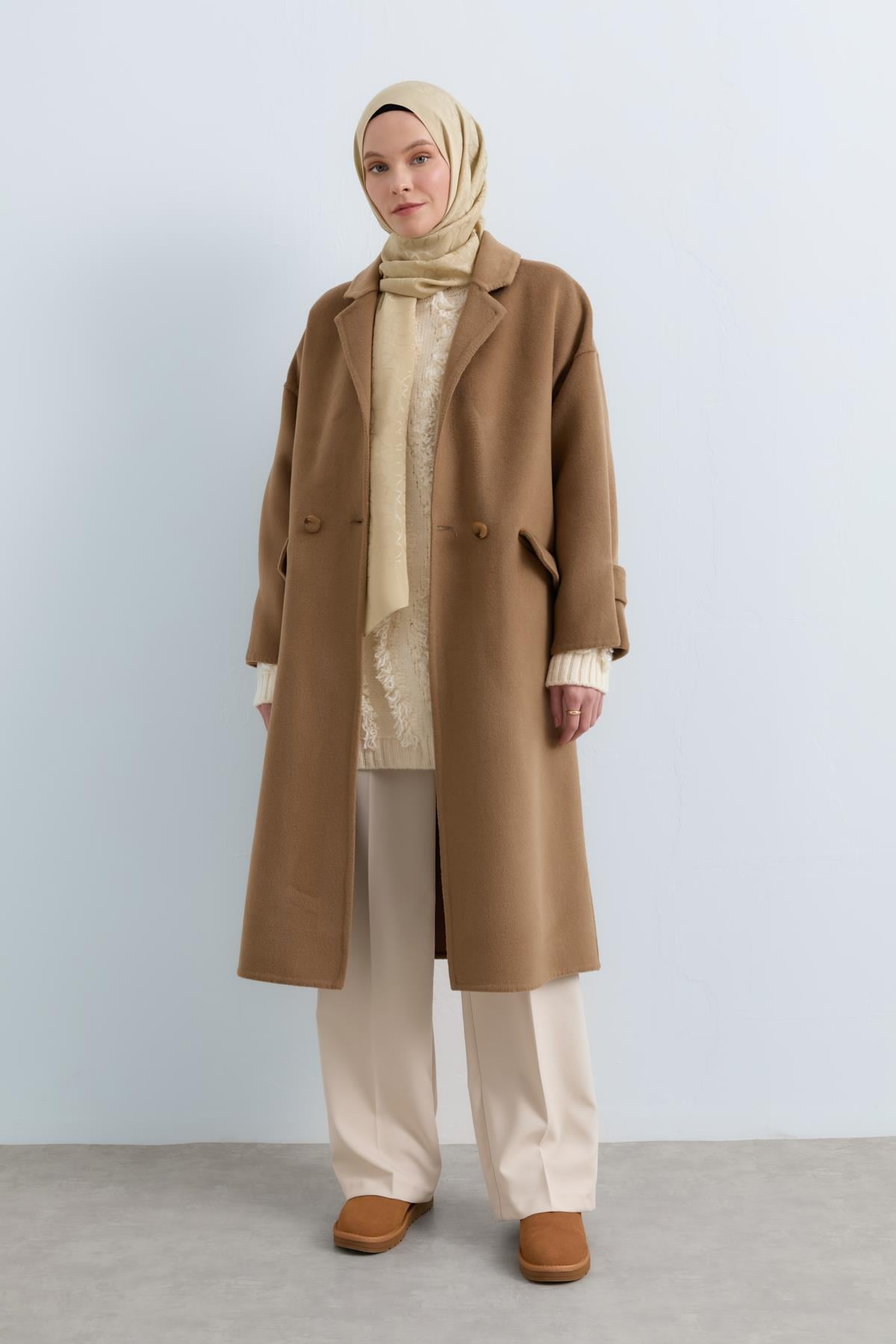 NİHAN Coat Nihan Oversize Kaşmir Kaban  Vizon_modest