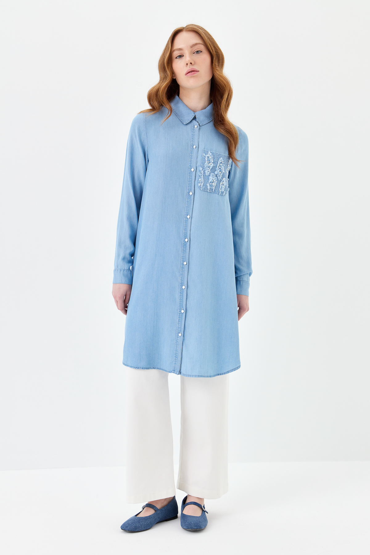NİHAN Tunik Nihan Özel Nakış Detaylı Tencel Tunik  Buz_modest