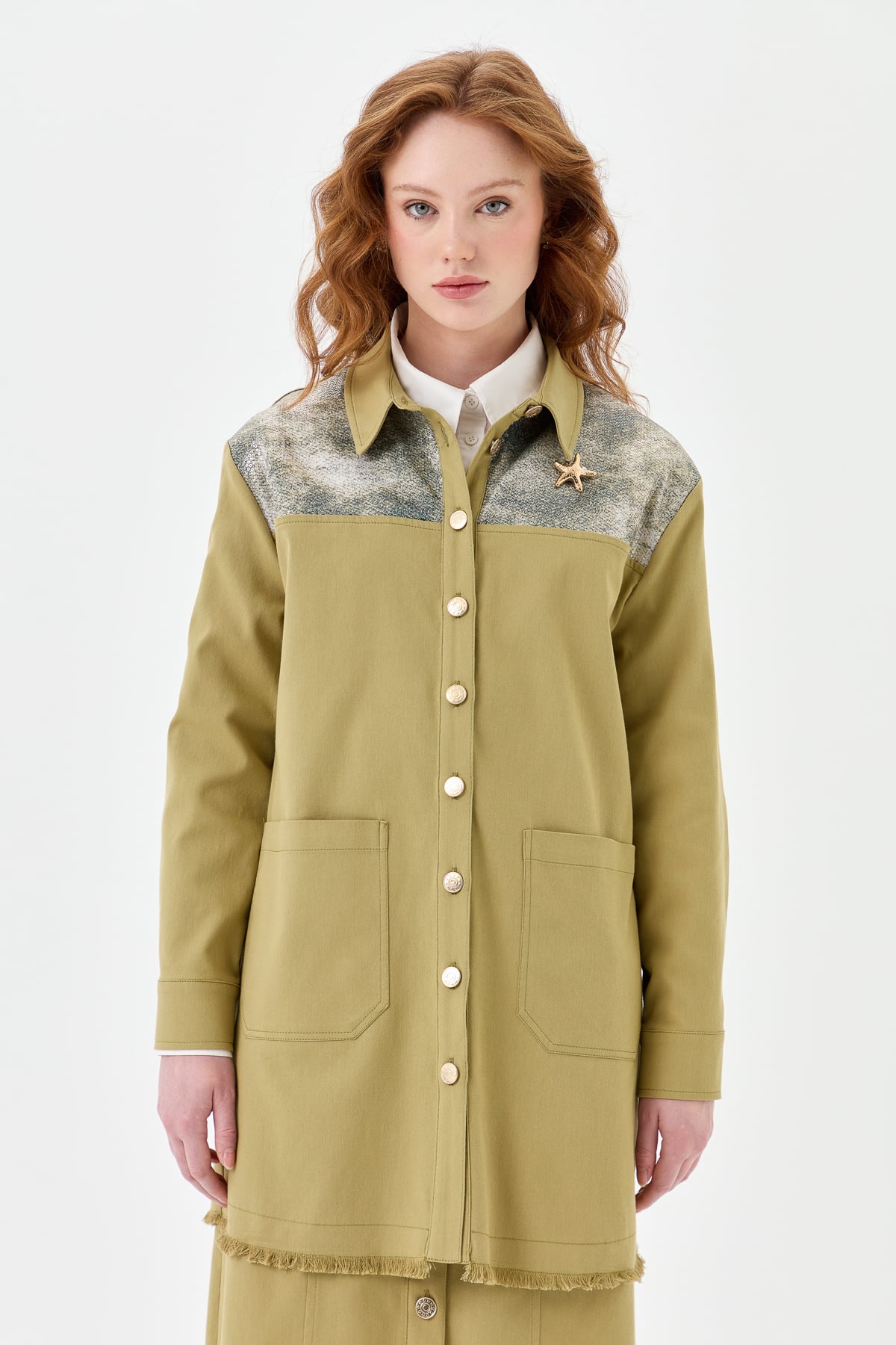 NİHAN Jacket Nihan Payet Detaylı Kanvas Ceket  Olive_modest