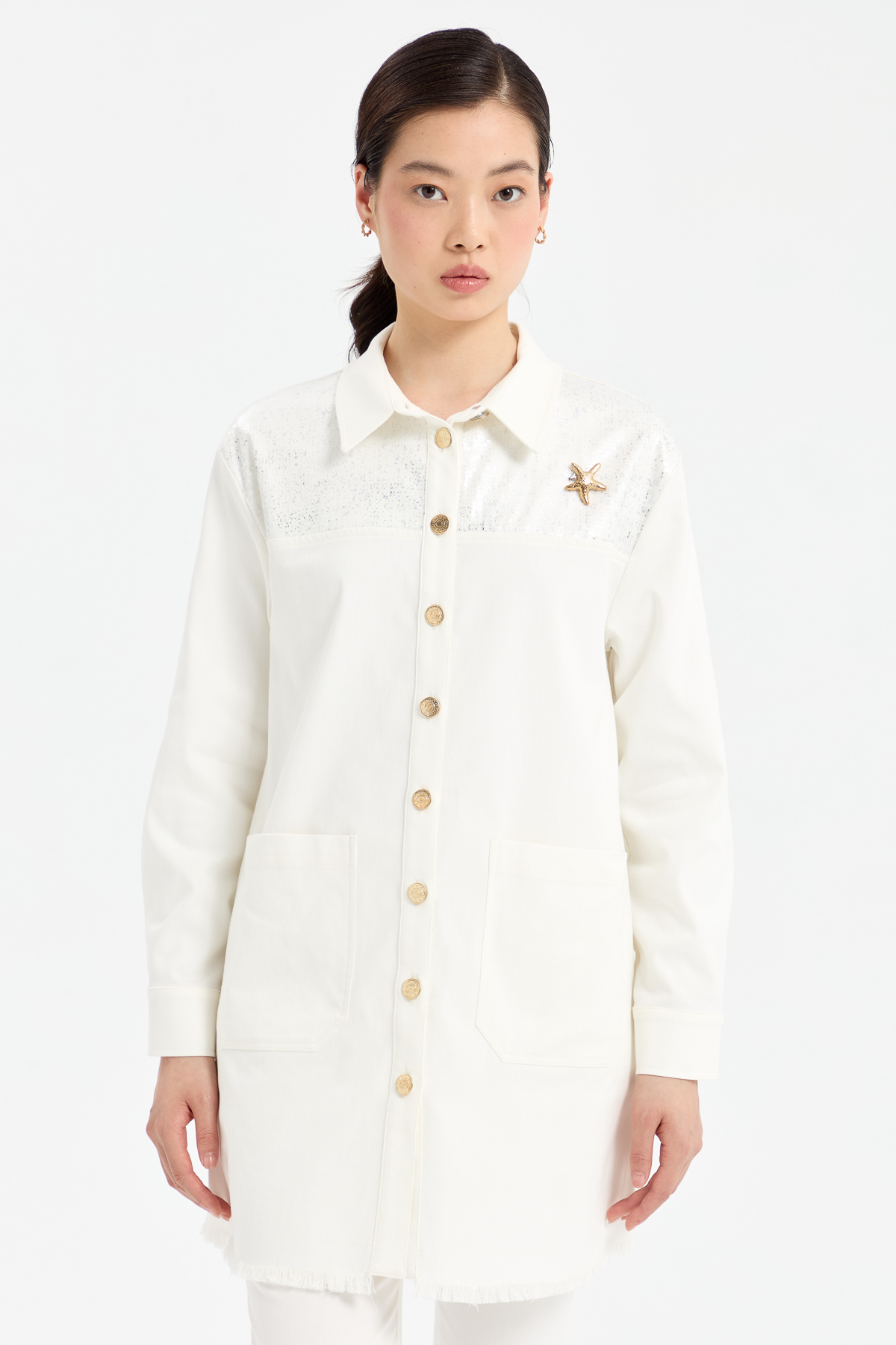NİHAN Jacket Nihan Payet Detaylı Kanvas Ceket  Ekru_modest