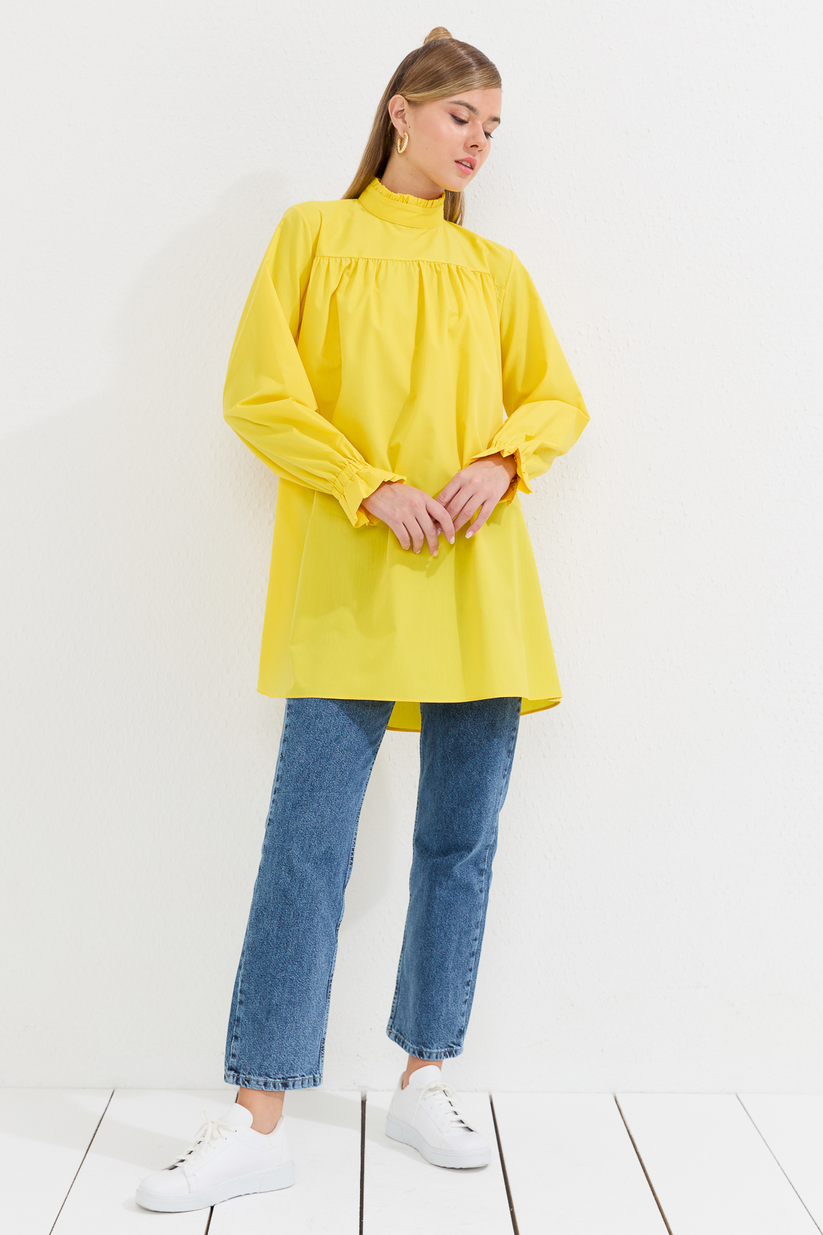 NİHAN Tunic Nihan Poplin Tunik  Sarı_modest