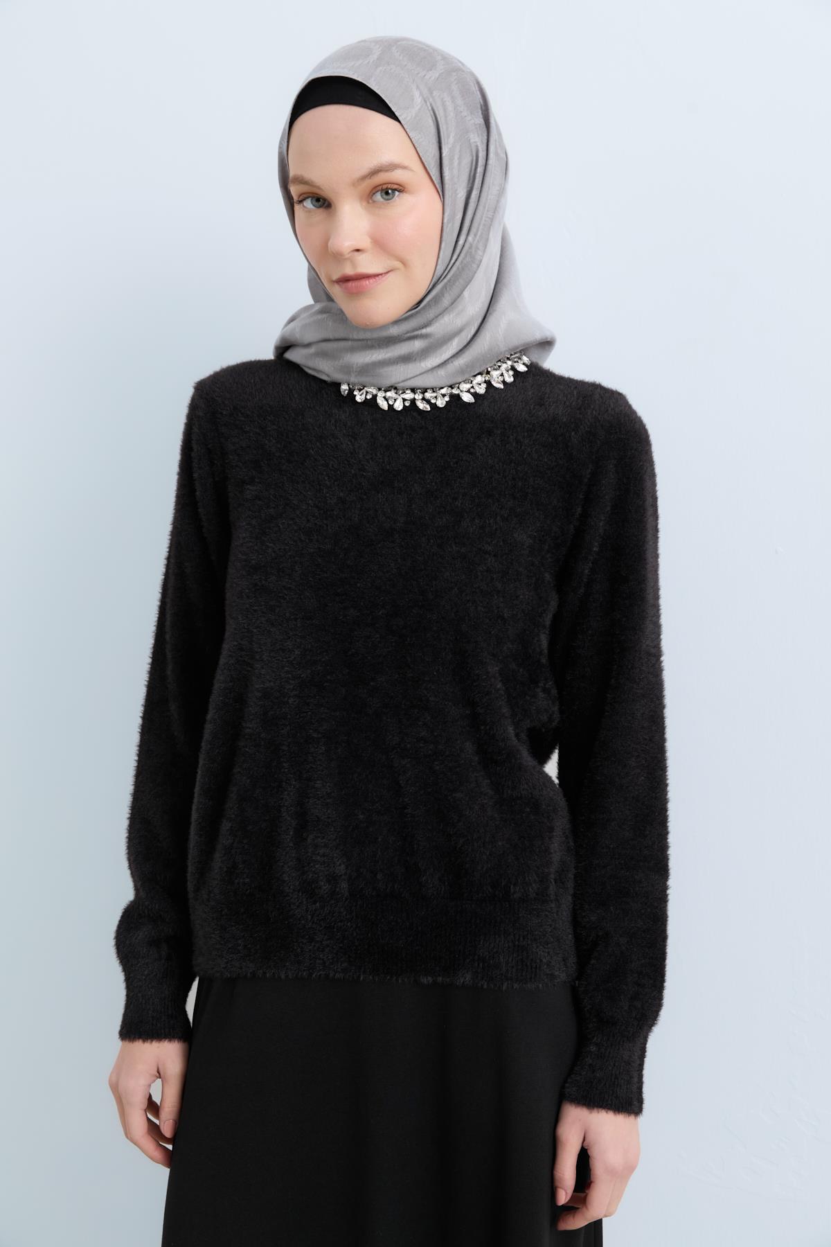 NİHAN Kazak Nihan Roccioso Angora Kazak  Siyah_modest