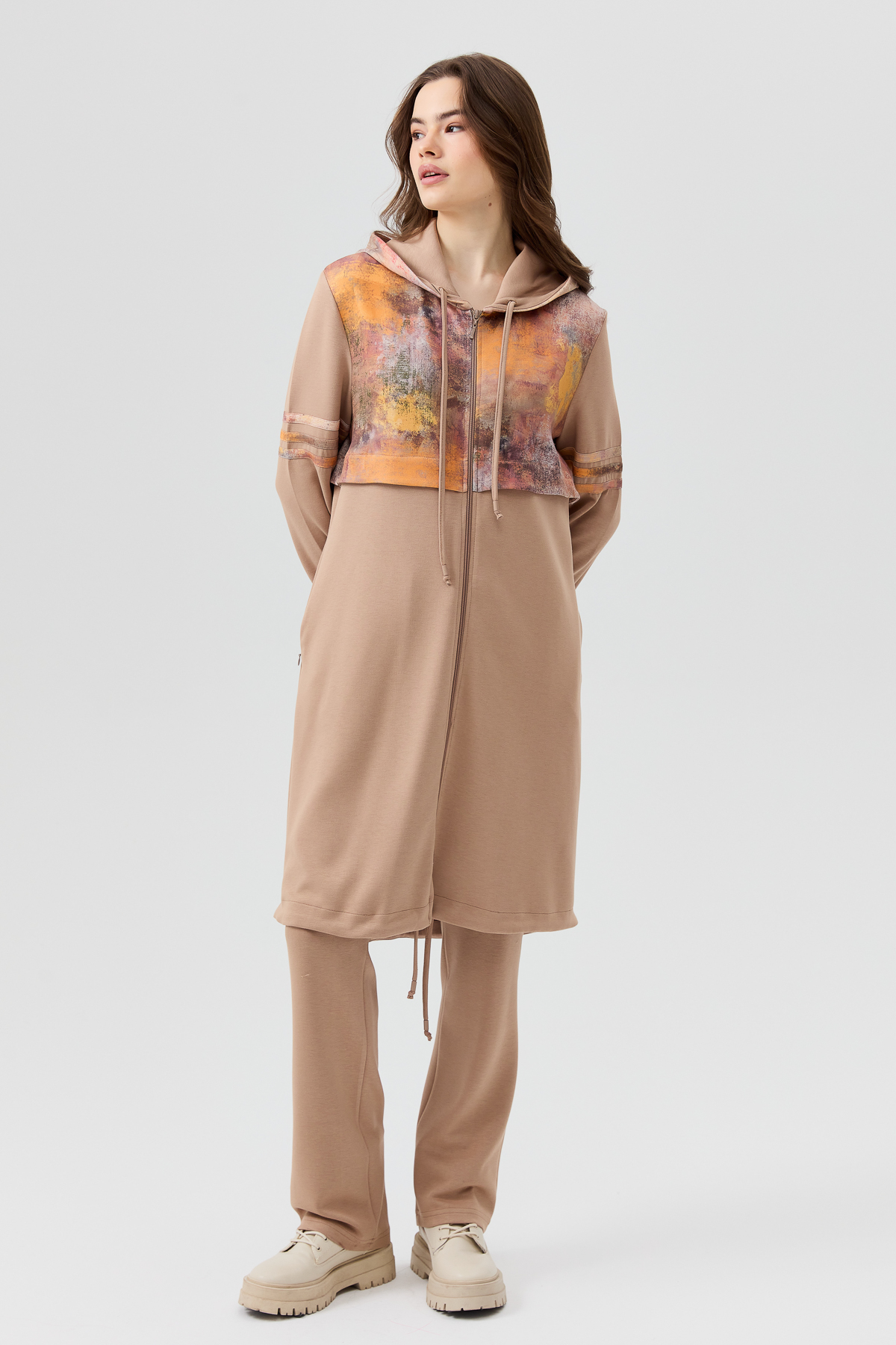 NİHAN Takım Nihan Scuba Pantolon Tunik Takım  Camel_modest