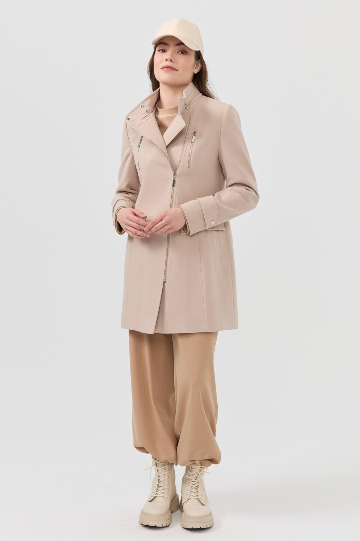 NİHAN Coat Nihan Seyyar Kapşonlu Kaban  Taş_modest