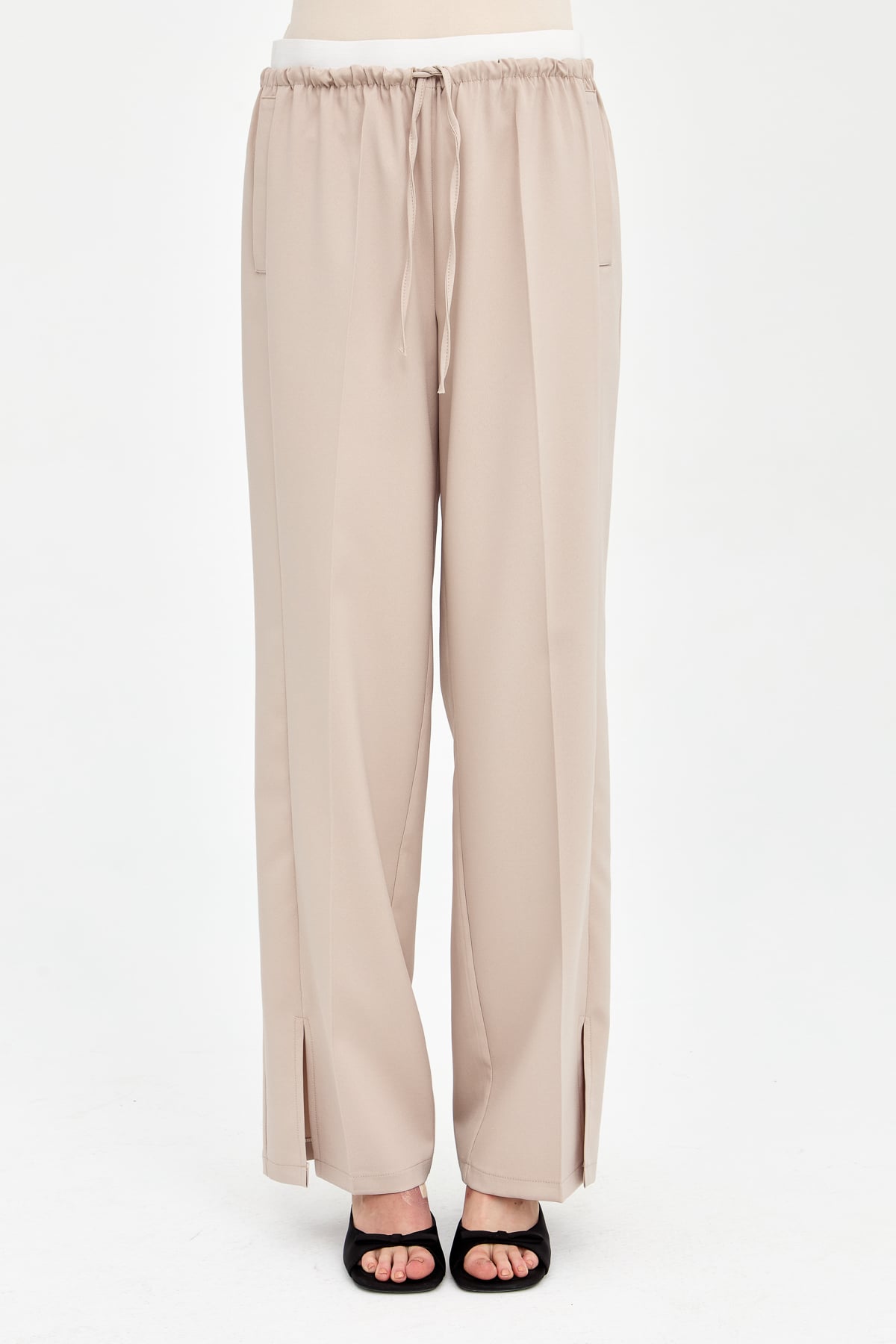 NİHAN Pants Nihan Ütü İzli Beli Lastikli Pantolon  Bej_modest
