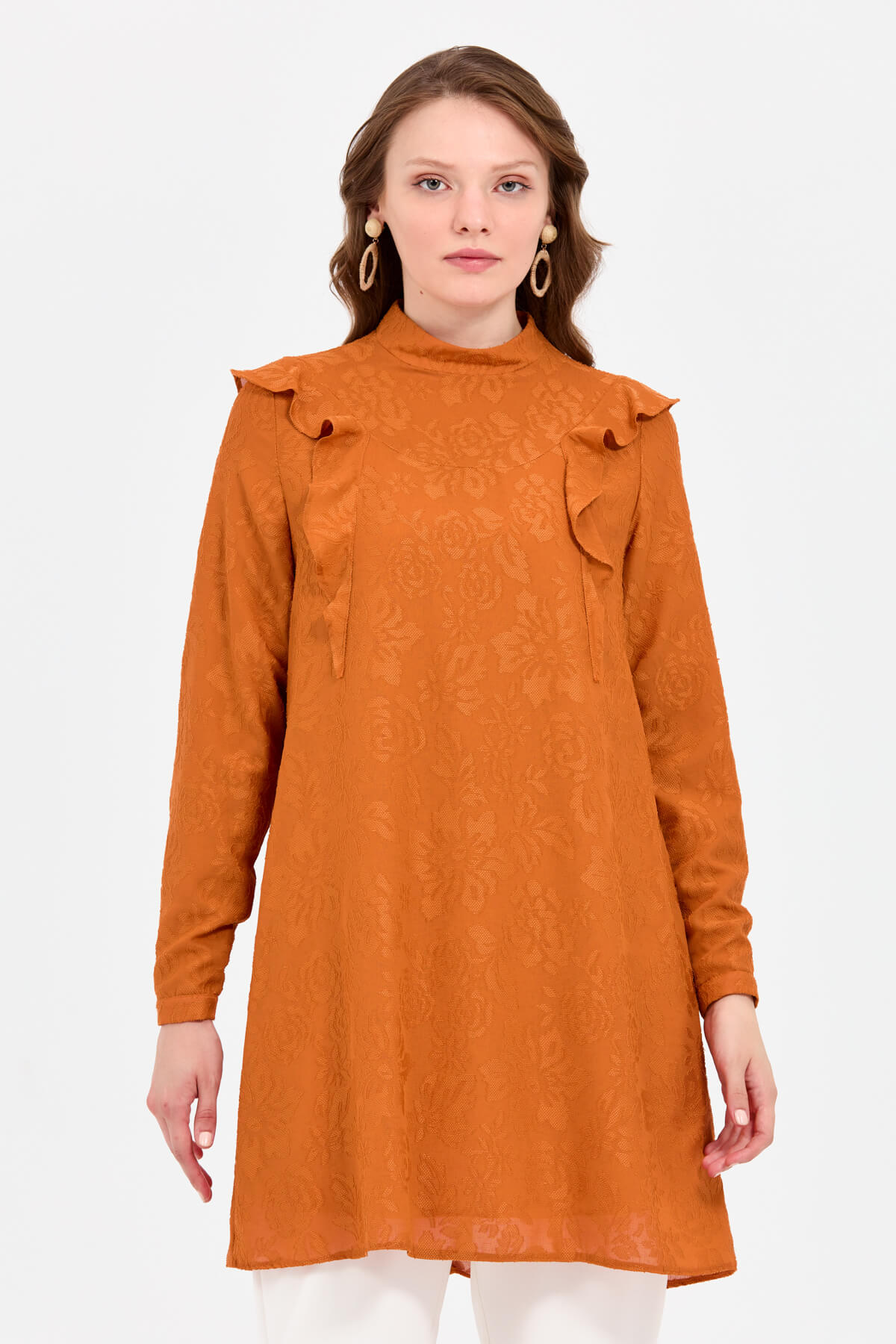 NİHAN Tunik Nihan Volan Detaylı Tunik  Turuncu_modest