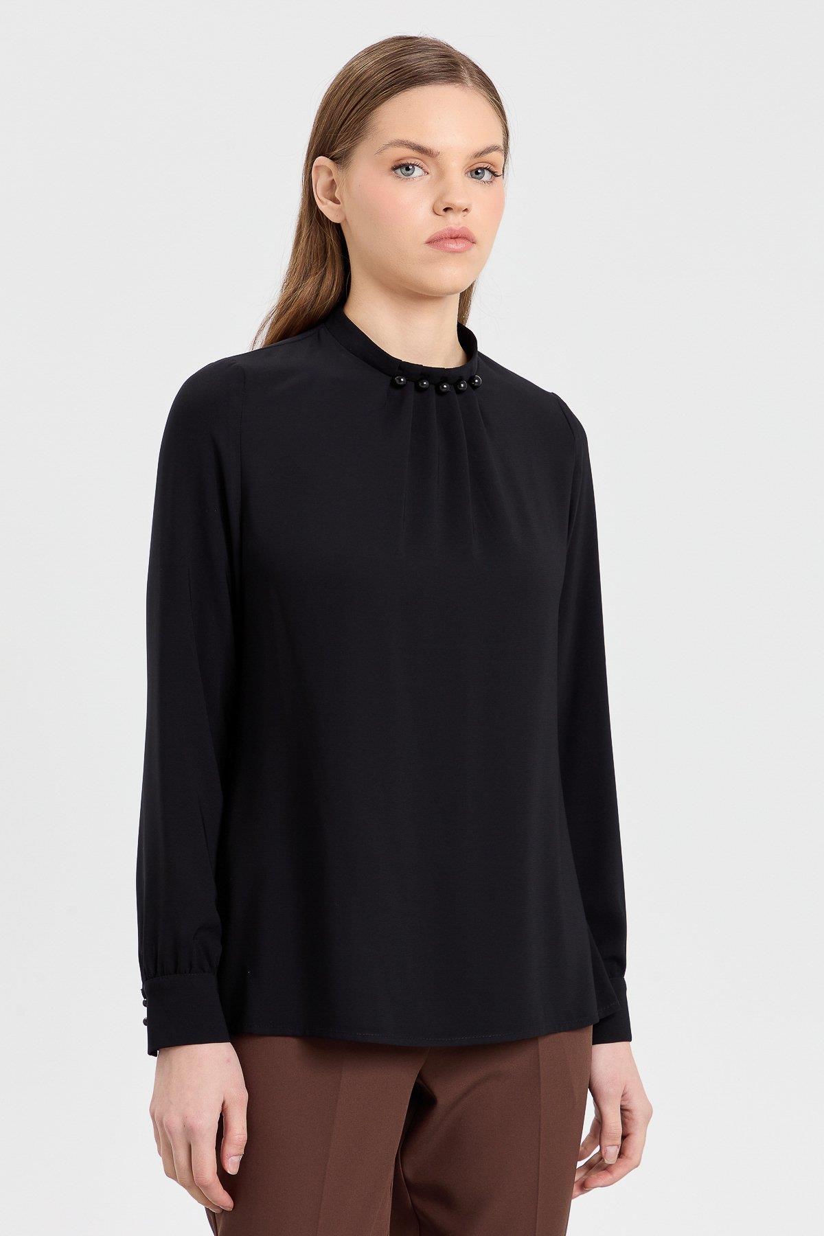 NİHAN Bluz Nihan Yaka Pileli Bluz  Siyah_modest