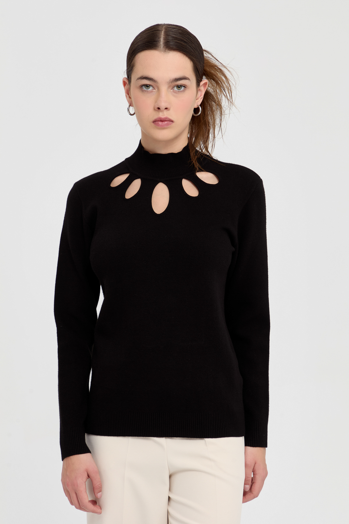 NİHAN Sweater Nihan Yakası Pencere Detaylı Triko Kazak  Siyah_modest