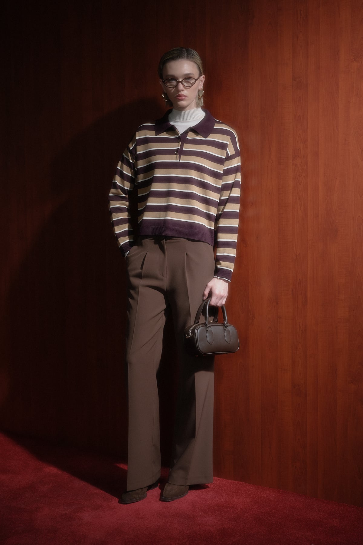 Nihan Polo Yaka Crop Kazak  Bordo