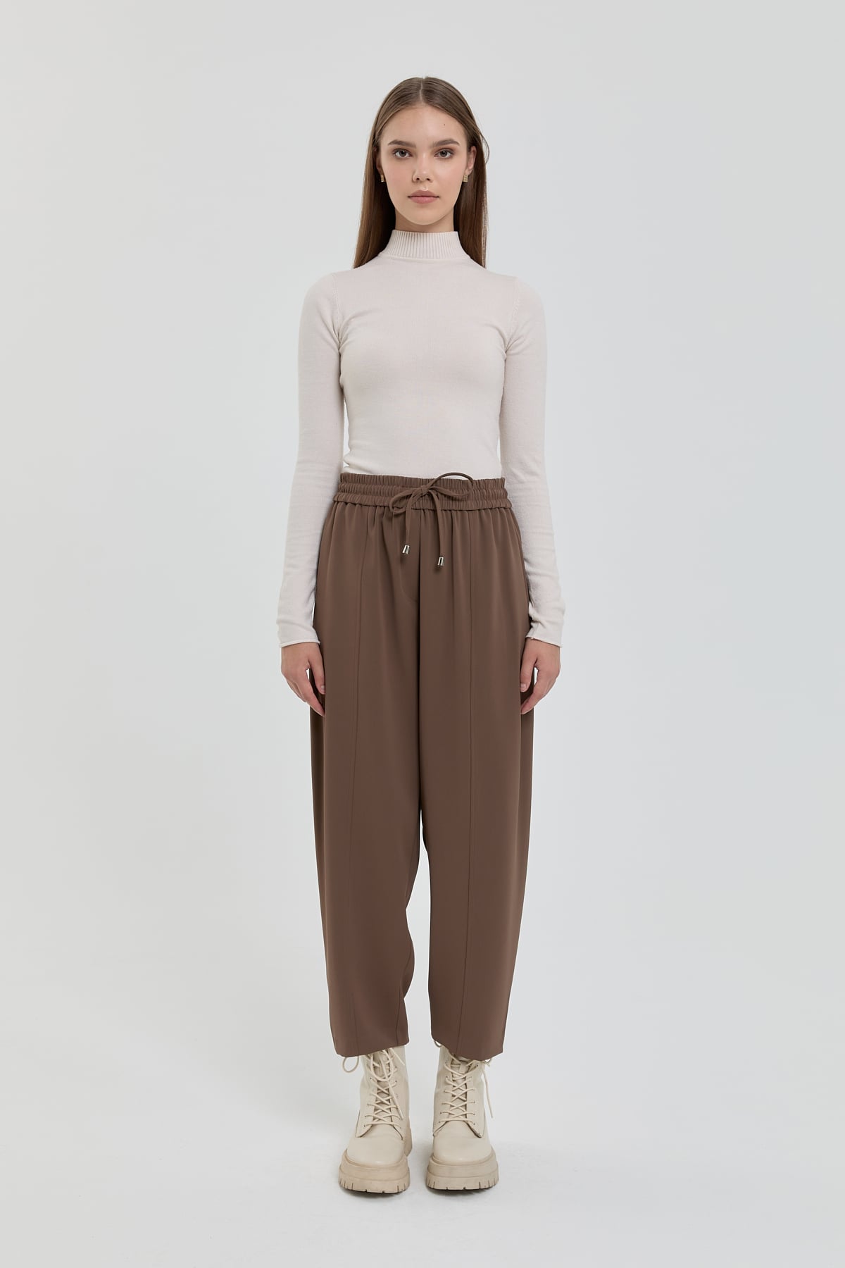 NİHAN Pants Beli Lastikli Bol Havuç Pantolon  Vizon_modest