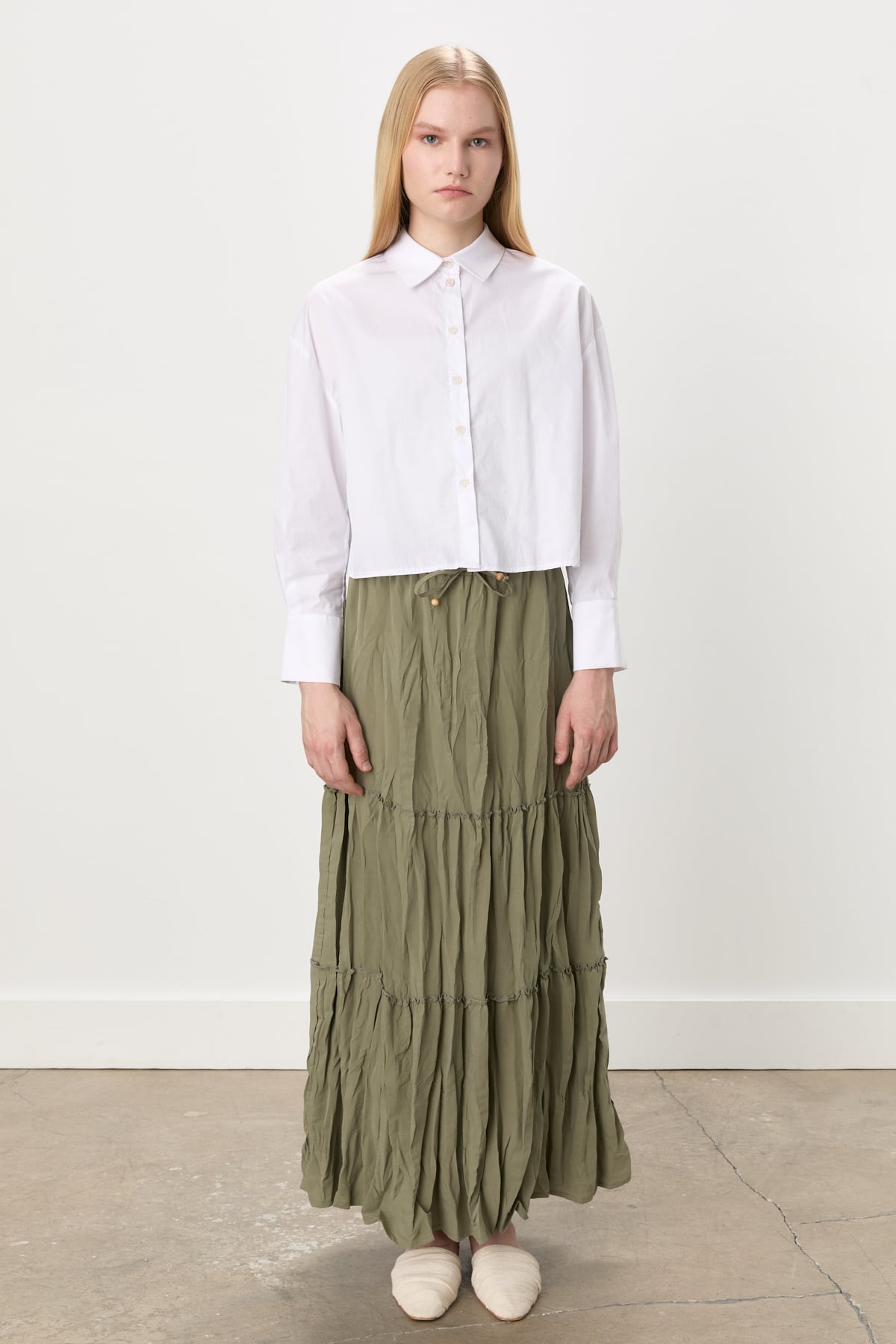 NİHAN Skirt Beli Lastikli Çingene Modal Etek  Haki_modest