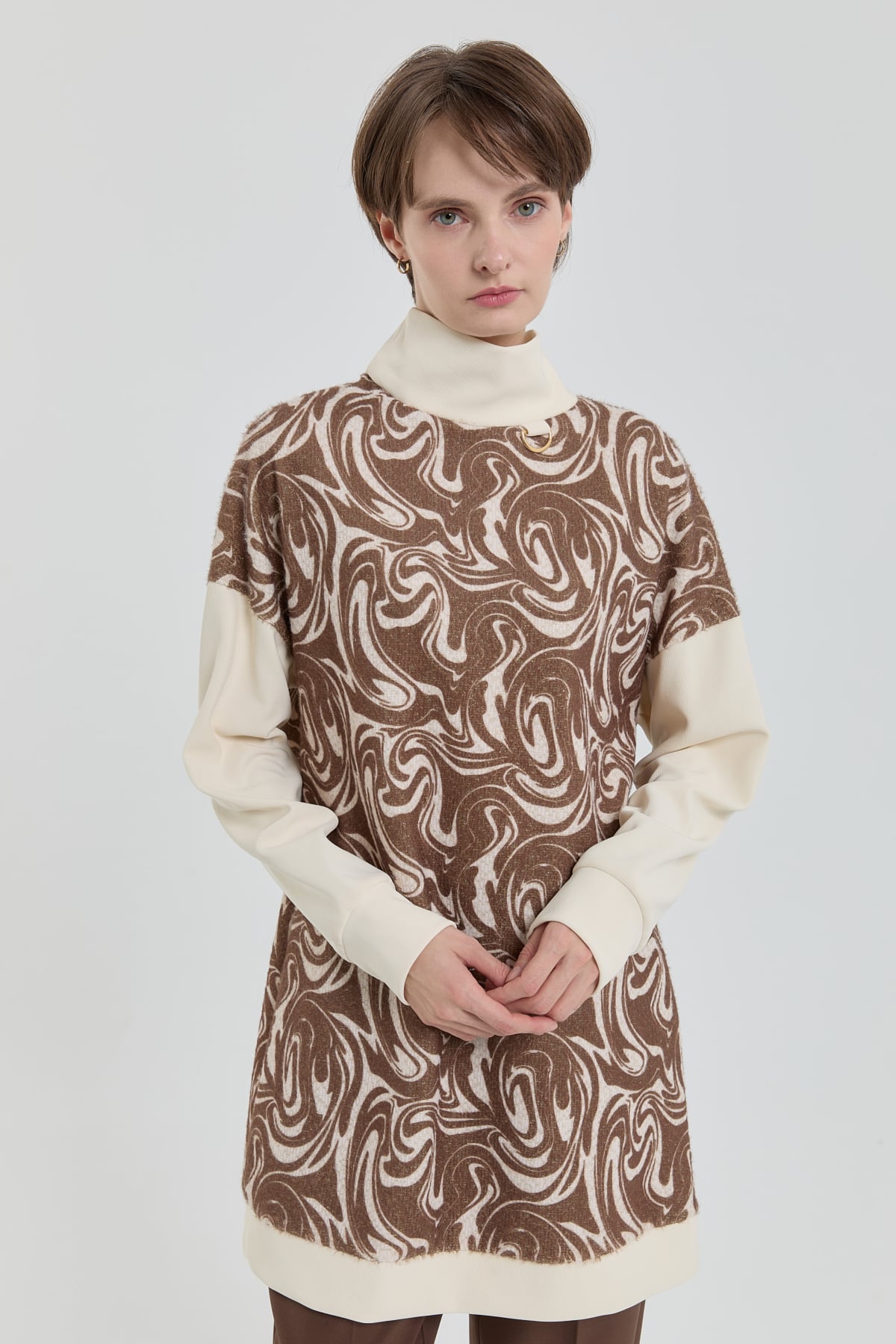 NİHAN Tunic D Toka Detaylı Örme Tunik  Kahve_modest