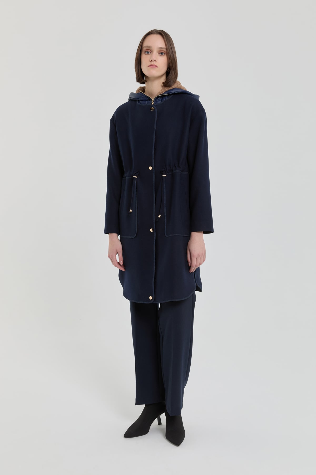NİHAN Coat İçi Şişme Görünümlü Kaşe Kaban  Lacivert_modest