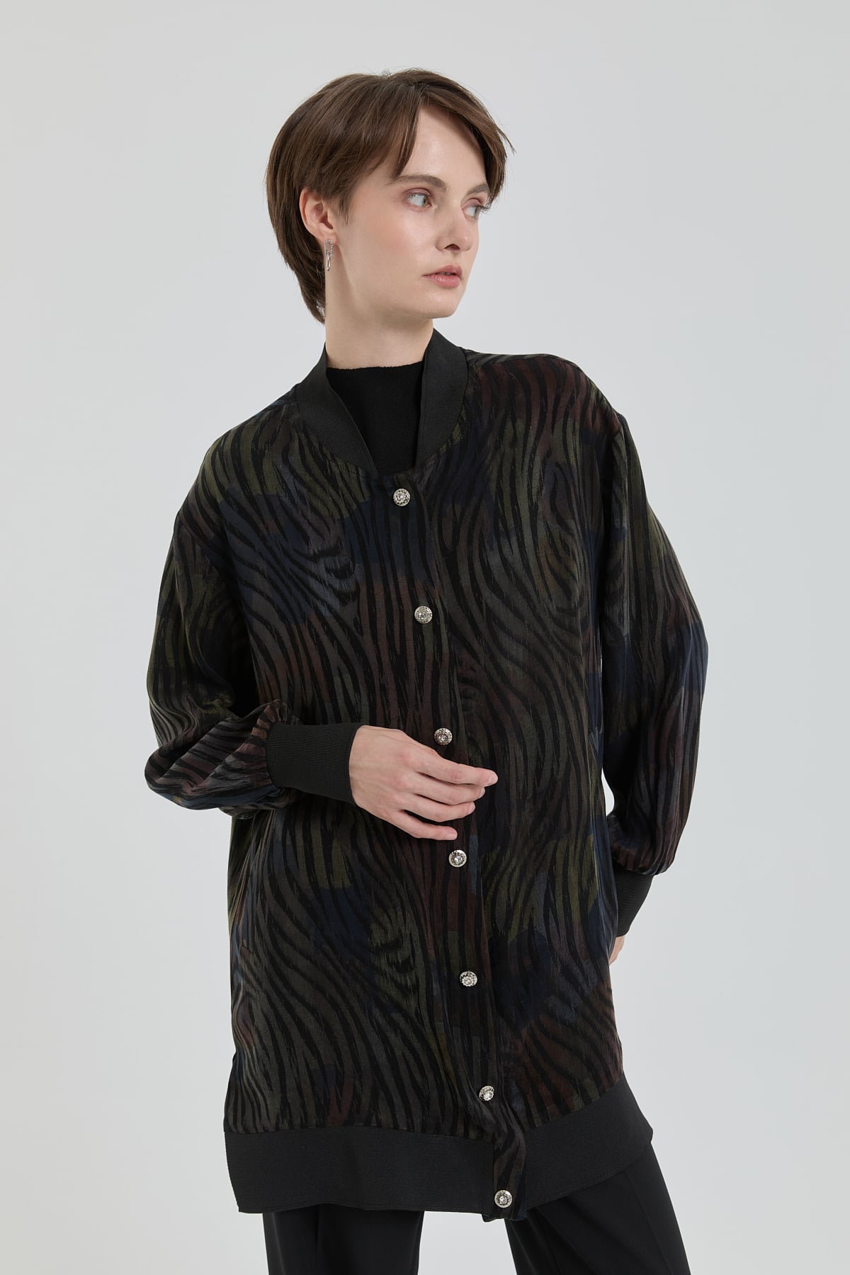 NİHAN Cardigan Jakar Bambu Düğmeli Hırka  Siyah_modest