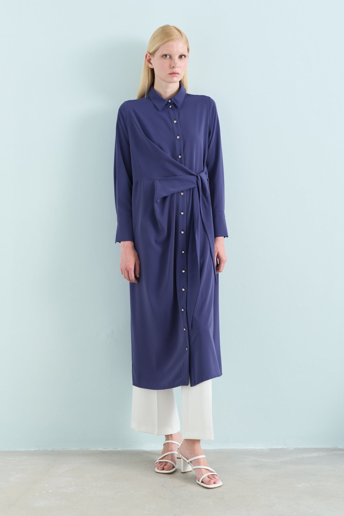NİHAN Tunic Nihan Asimetrik ve Taş Detaylı Tunik  İndigo_modest