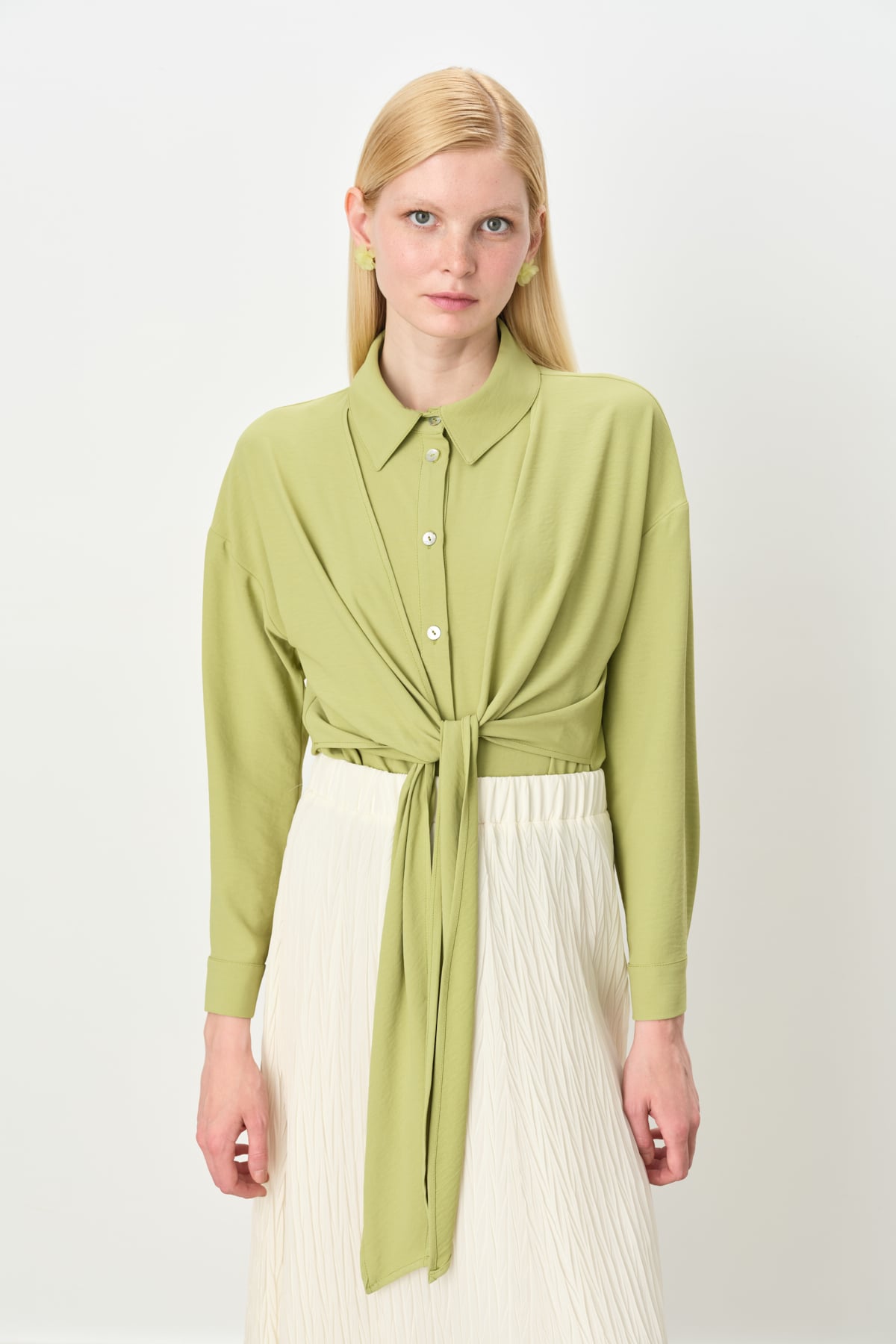 NİHAN Gömlek Nihan Bağlamalı Crop Gömlek  Elma Yeşili_modest