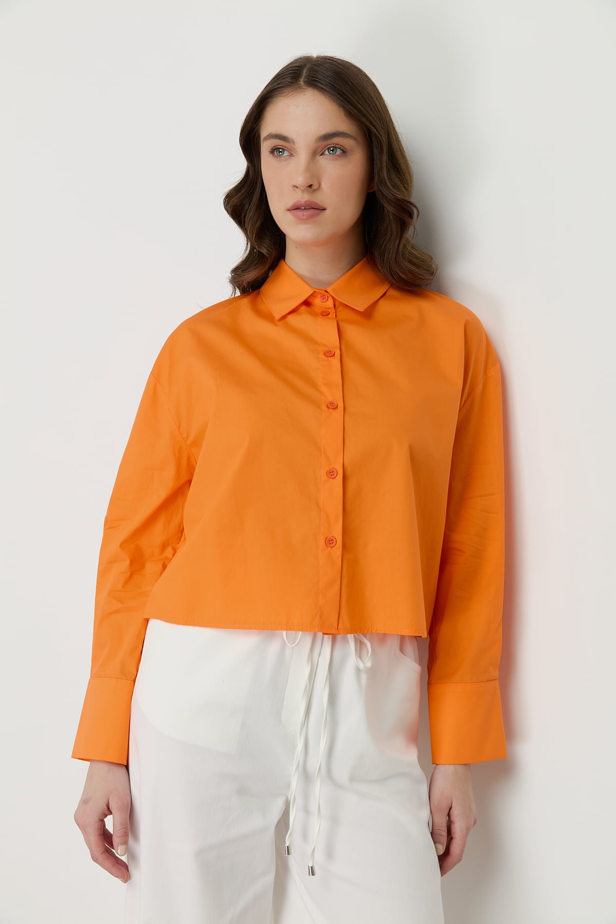 NİHAN Gömlek Nihan Basic Crop Gömlek  Oranj_modest