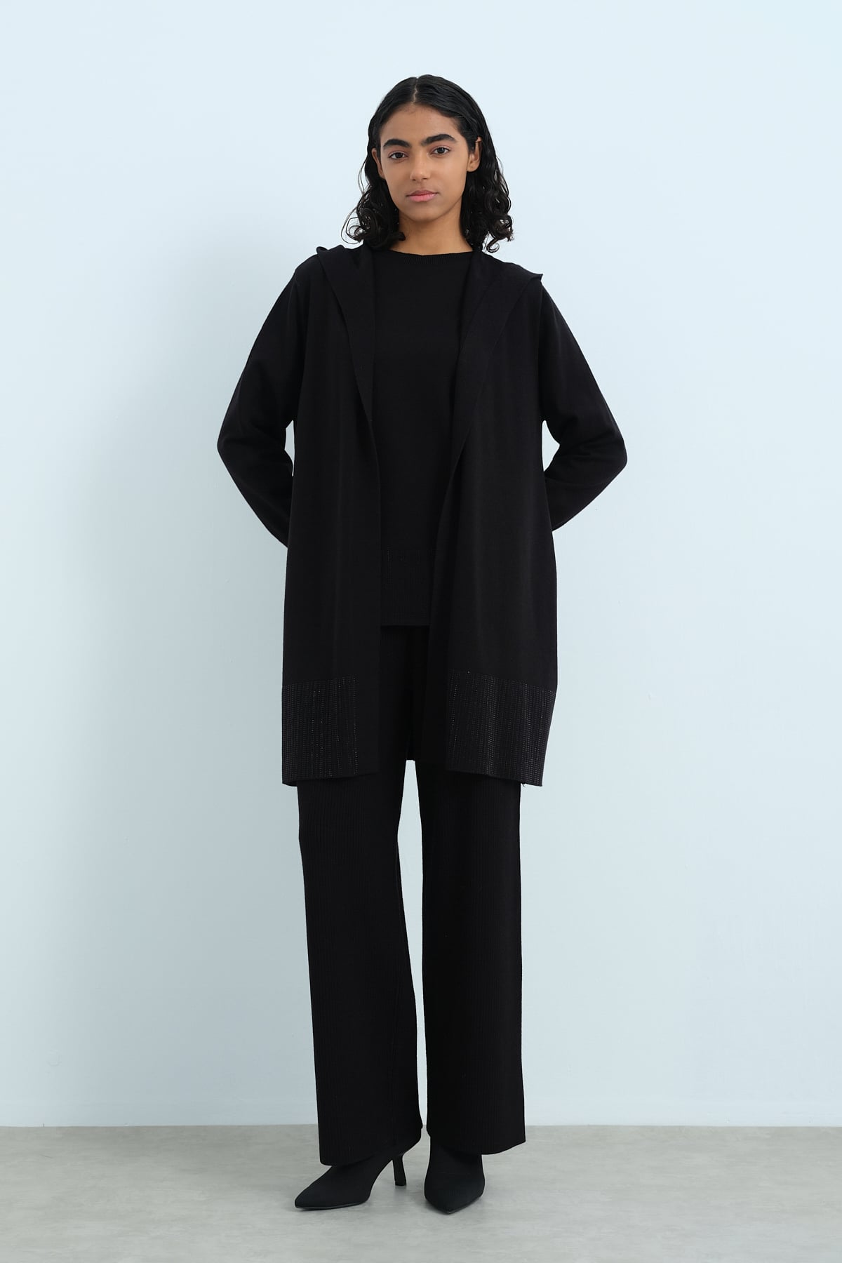 NİHAN Suits Nihan Basic Üçlü Triko Takım  Siyah_modest