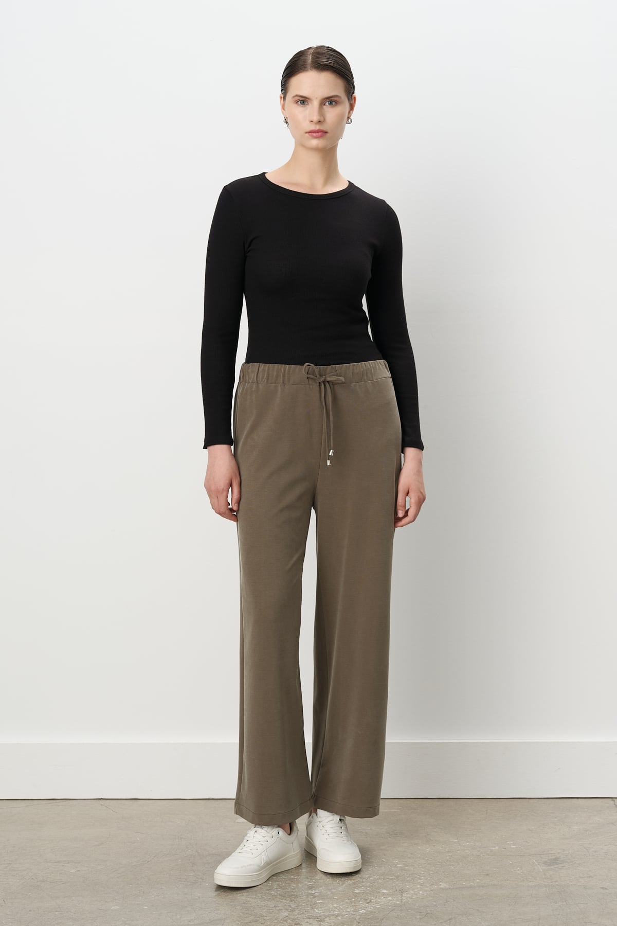 NİHAN Pants Nihan Beli Lastikli Bol Paça Pantolon  Haki_modest