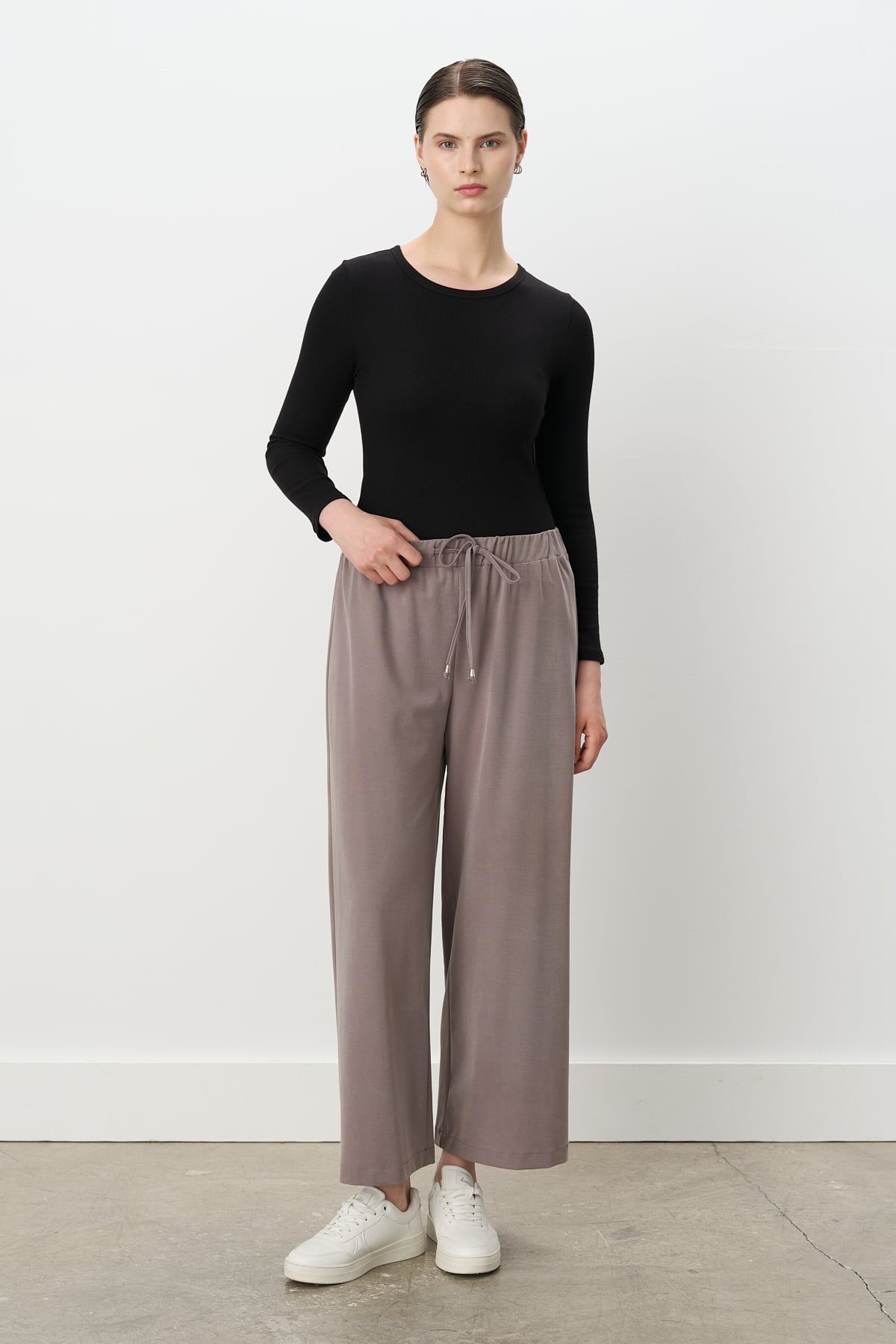 NİHAN Pants Nihan Beli Lastikli Bol Paça Pantolon  Gri_modest