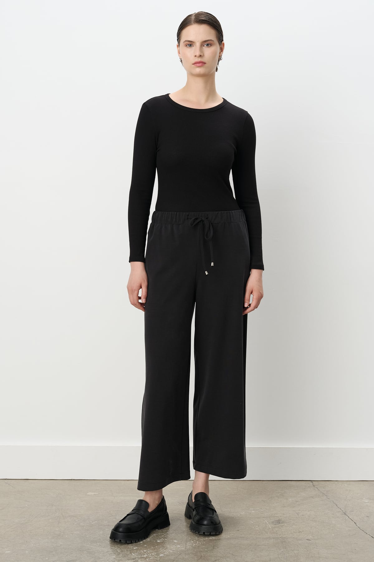 NİHAN Pants Nihan Beli Lastikli Bol Paça Pantolon  Siyah_modest