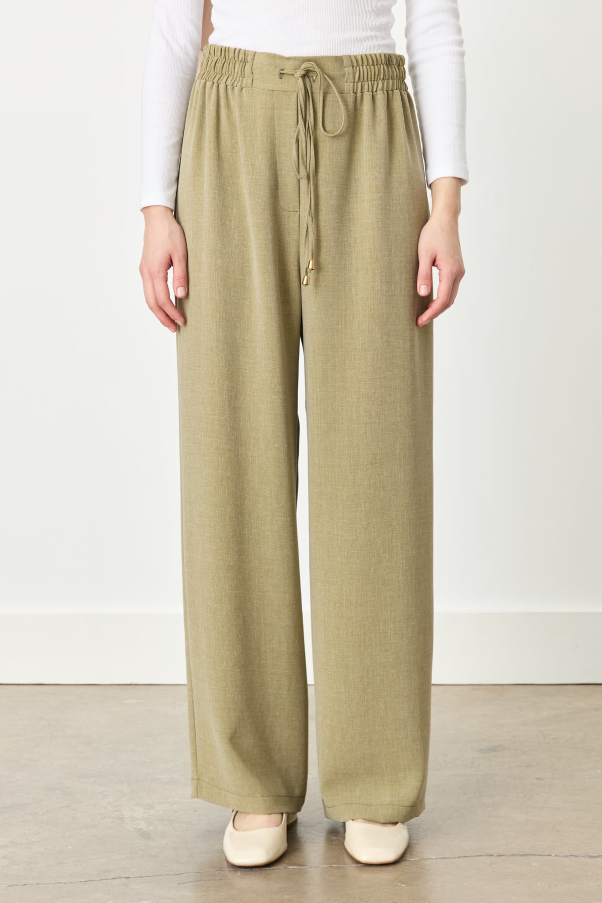 NİHAN Pants Nihan Beli Lastikli Bol Paça Pantolon  Kekik_modest