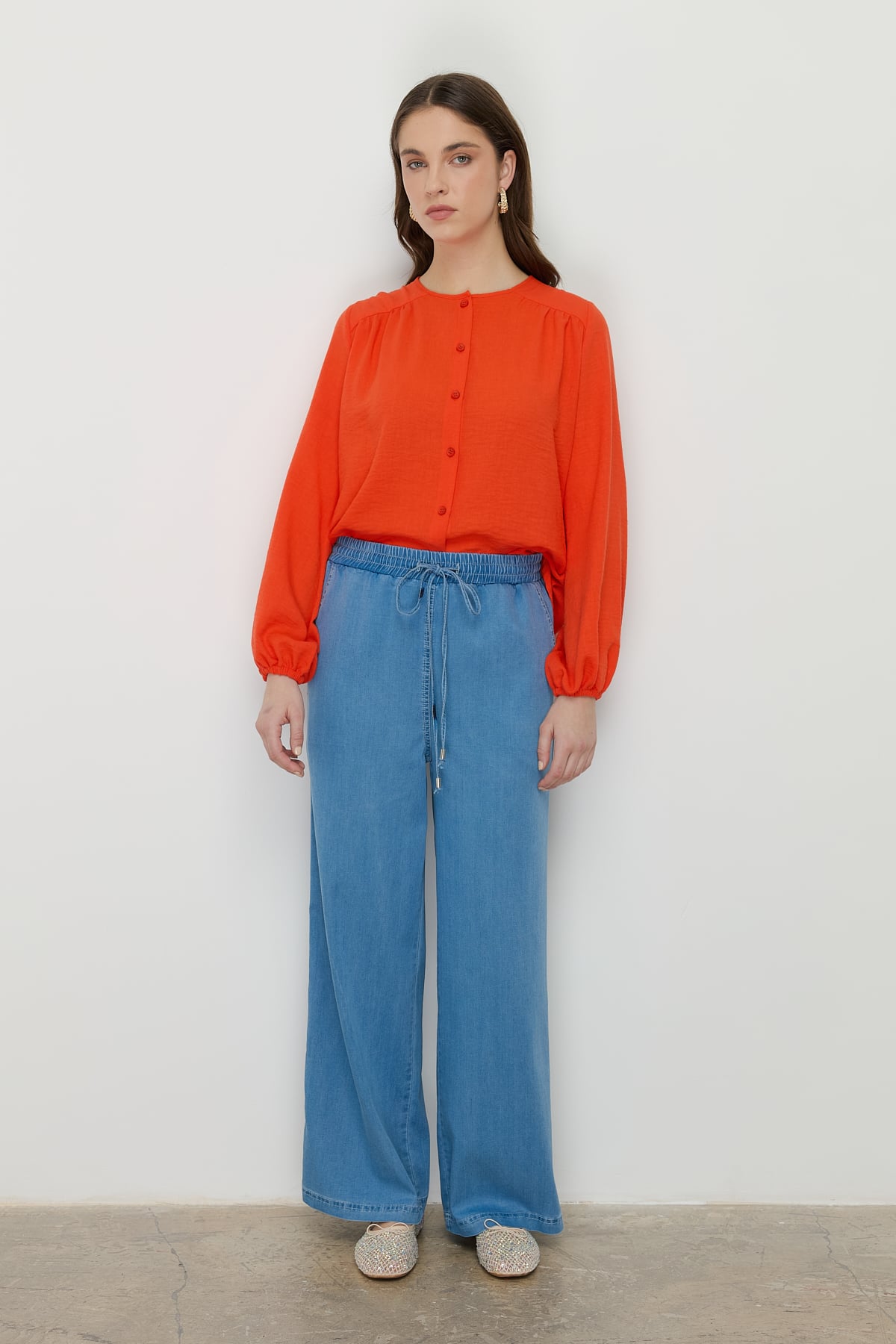 NİHAN Pants Nihan Beli Lastikli Bol Paça Tencel Pantolon  Buz_modest