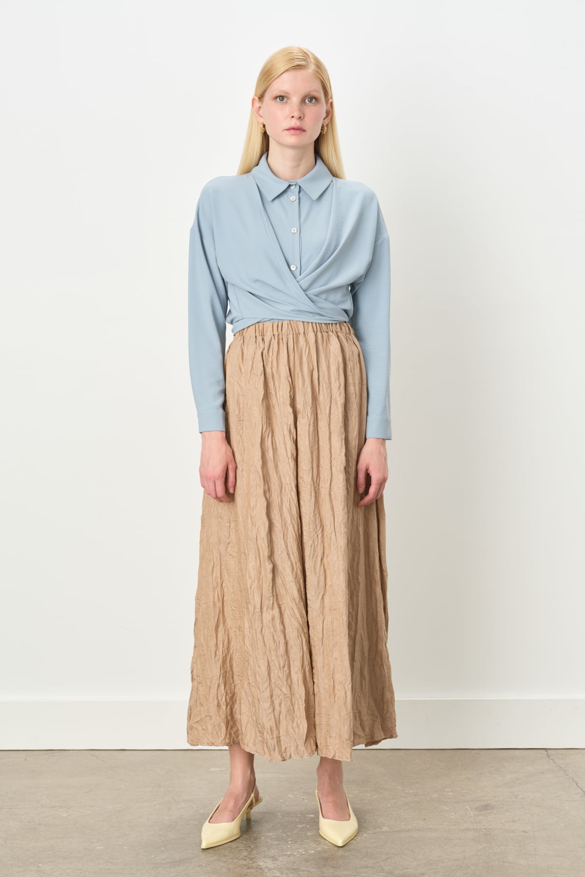 NİHAN Skirt Nihan Beli Lastikli Crash Etek  Camel_modest