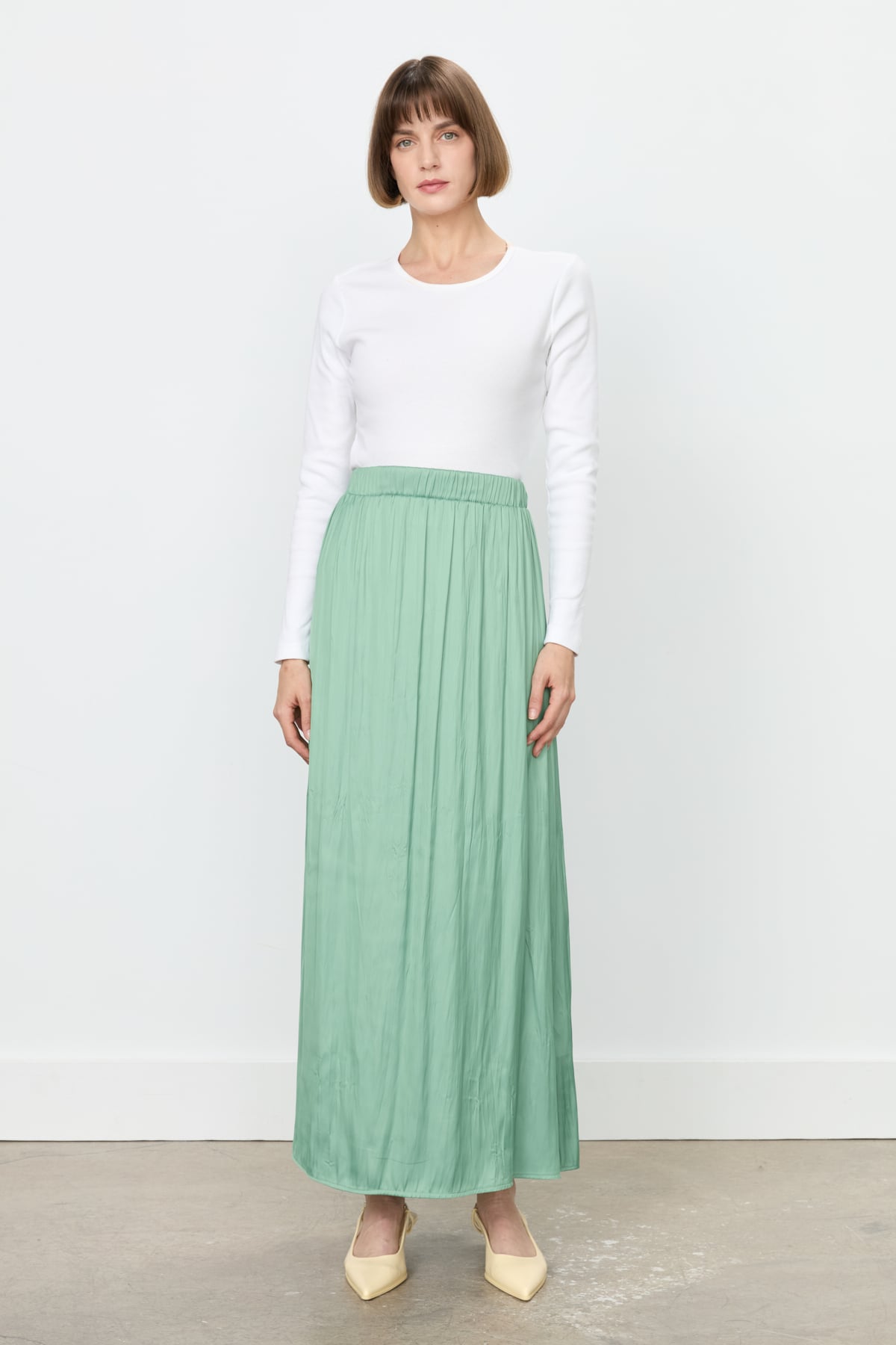 NİHAN Etek Nihan Beli Lastikli Crash Etek  Elma Yeşili_modest