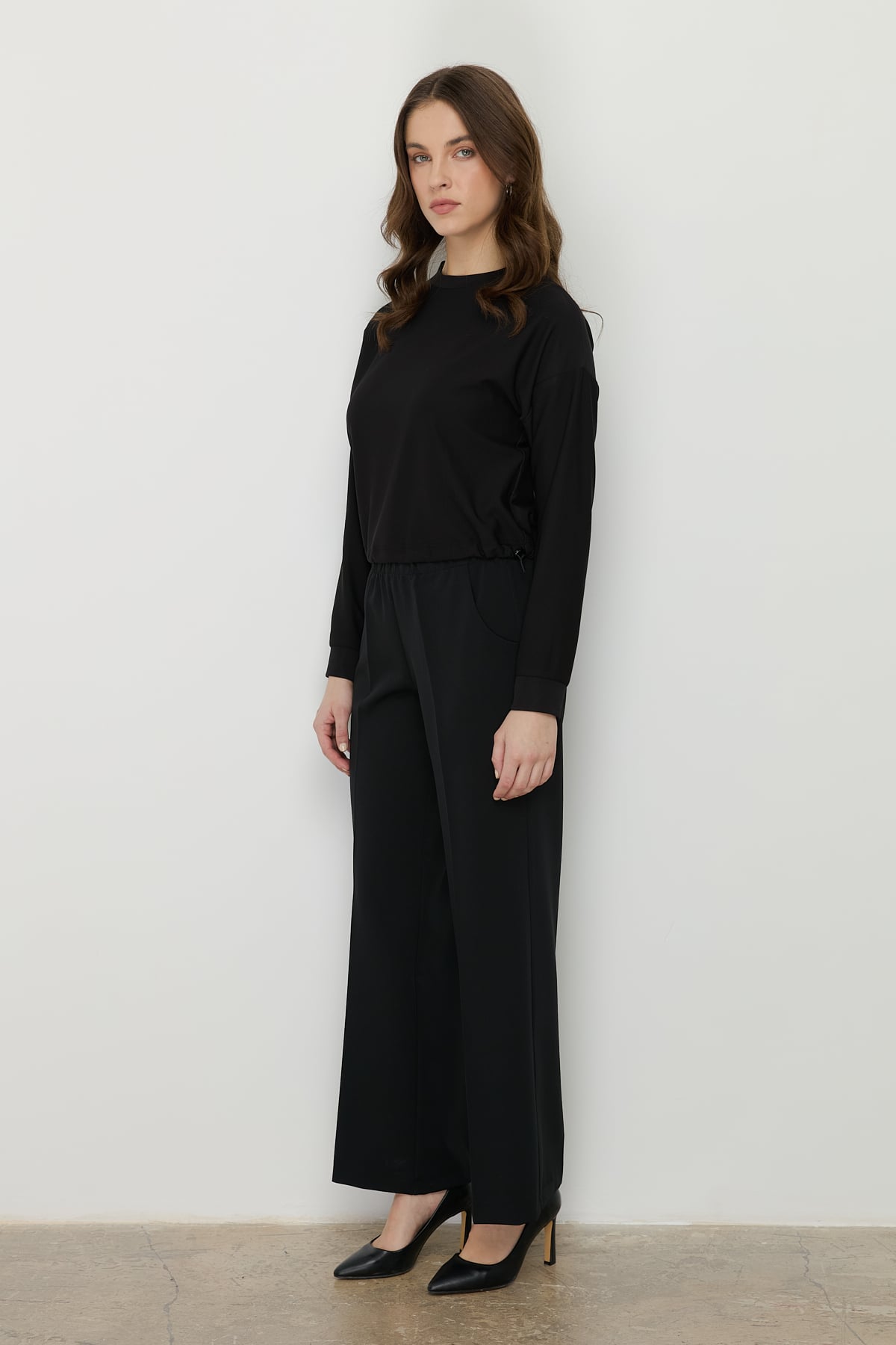 NİHAN Pants Nihan Beli Lastikli Culotte Pantolon  Siyah_modest