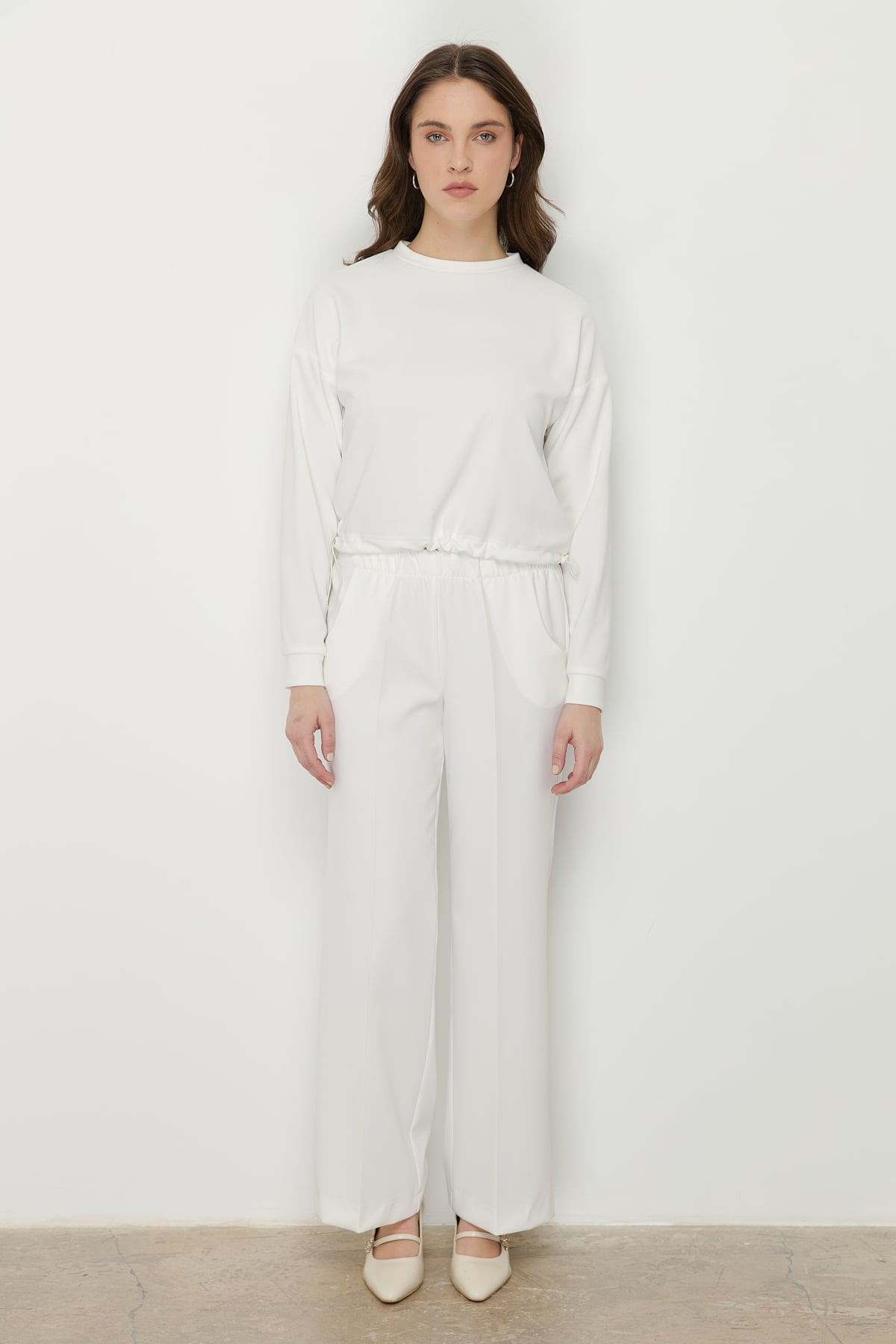 NİHAN Pantolon Nihan Beli Lastikli Culotte Pantolon  Ekru_modest
