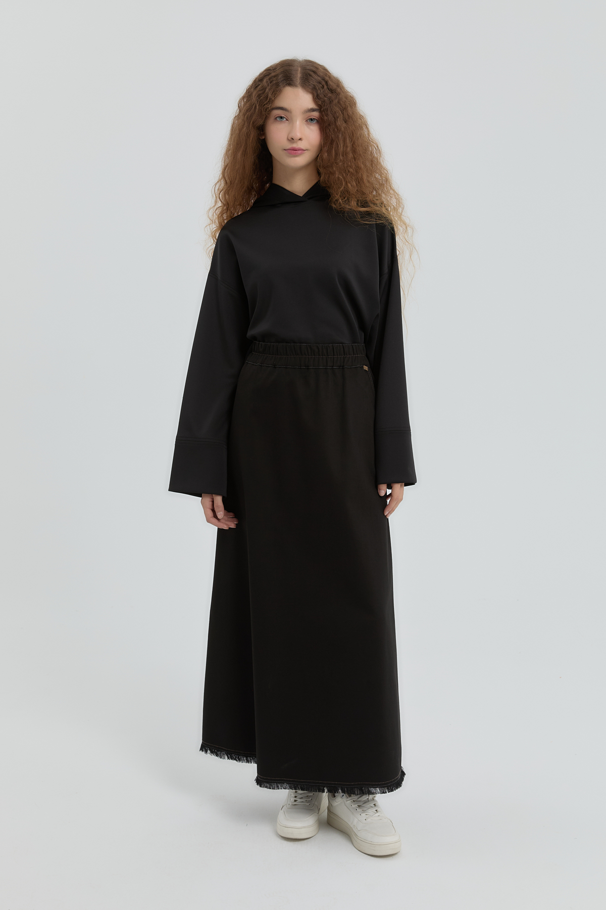 NİHAN Etek Nihan Beli Lastikli Kloş Etek  Siyah_modest