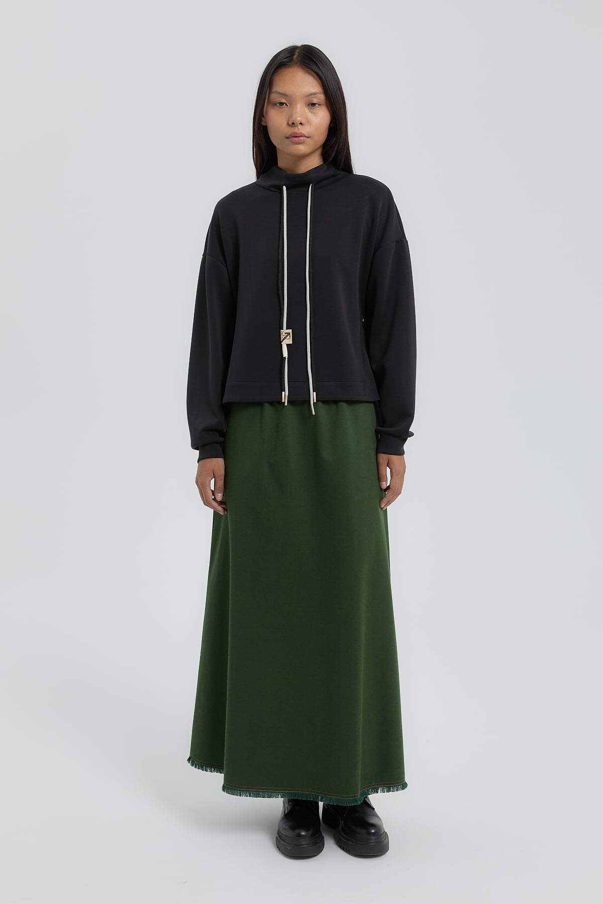 NİHAN Skirt Nihan Beli Lastikli Kloş Etek  Yeşil_modest