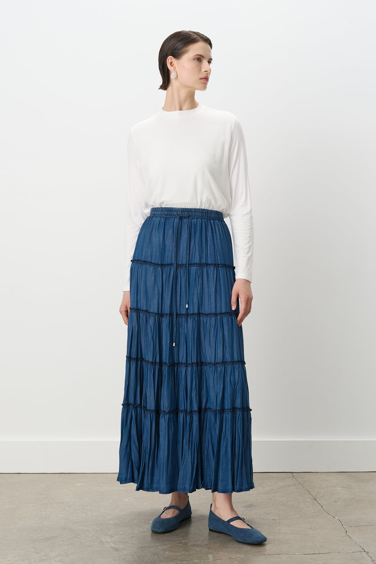 NİHAN Skirt Nihan Beli Lastikli Tencel Çingene Etek  İndigo_modest
