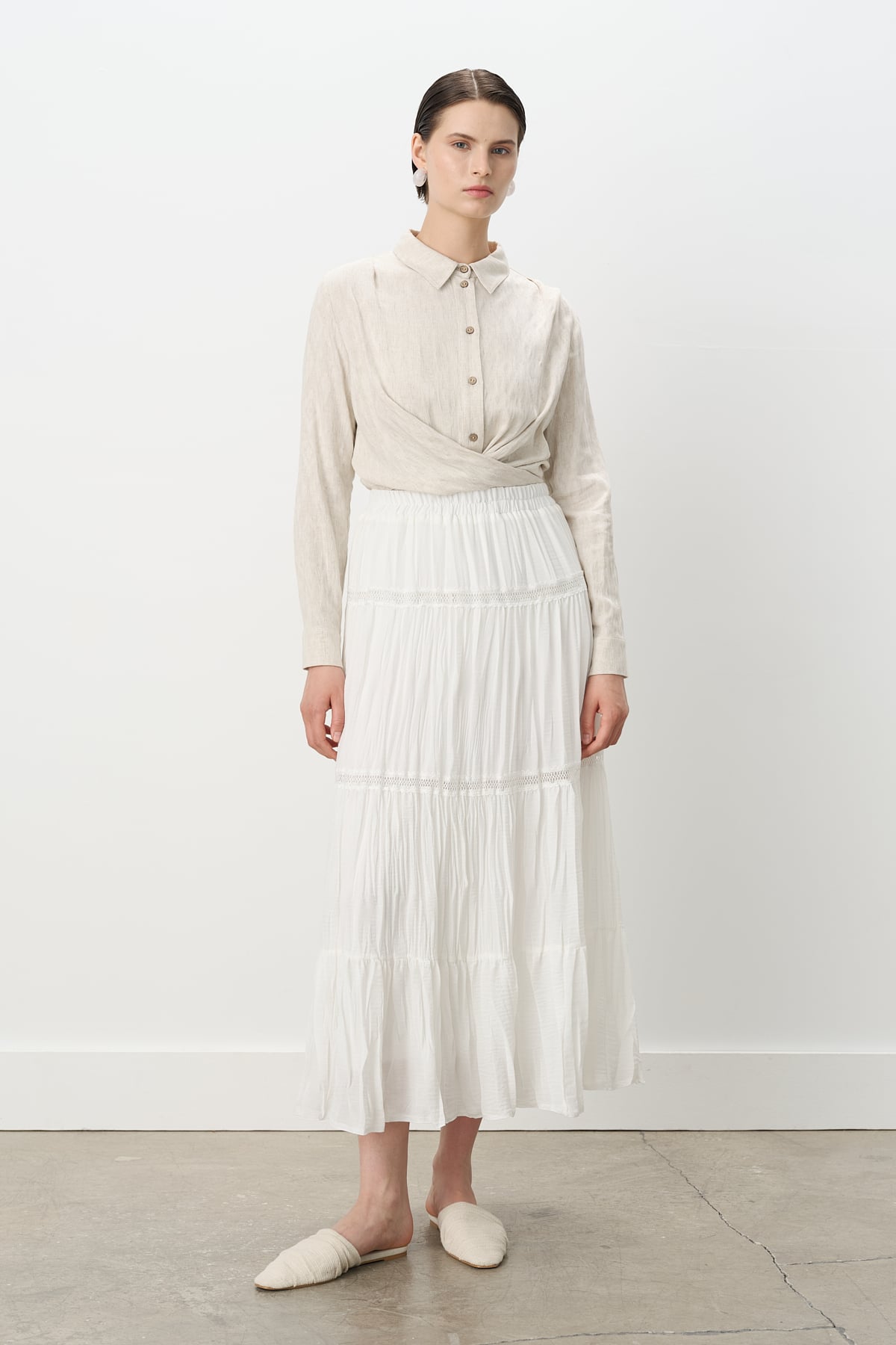 NİHAN Etek Nihan Beli Lastikli Viskon Çingene Etek  Ekru_modest