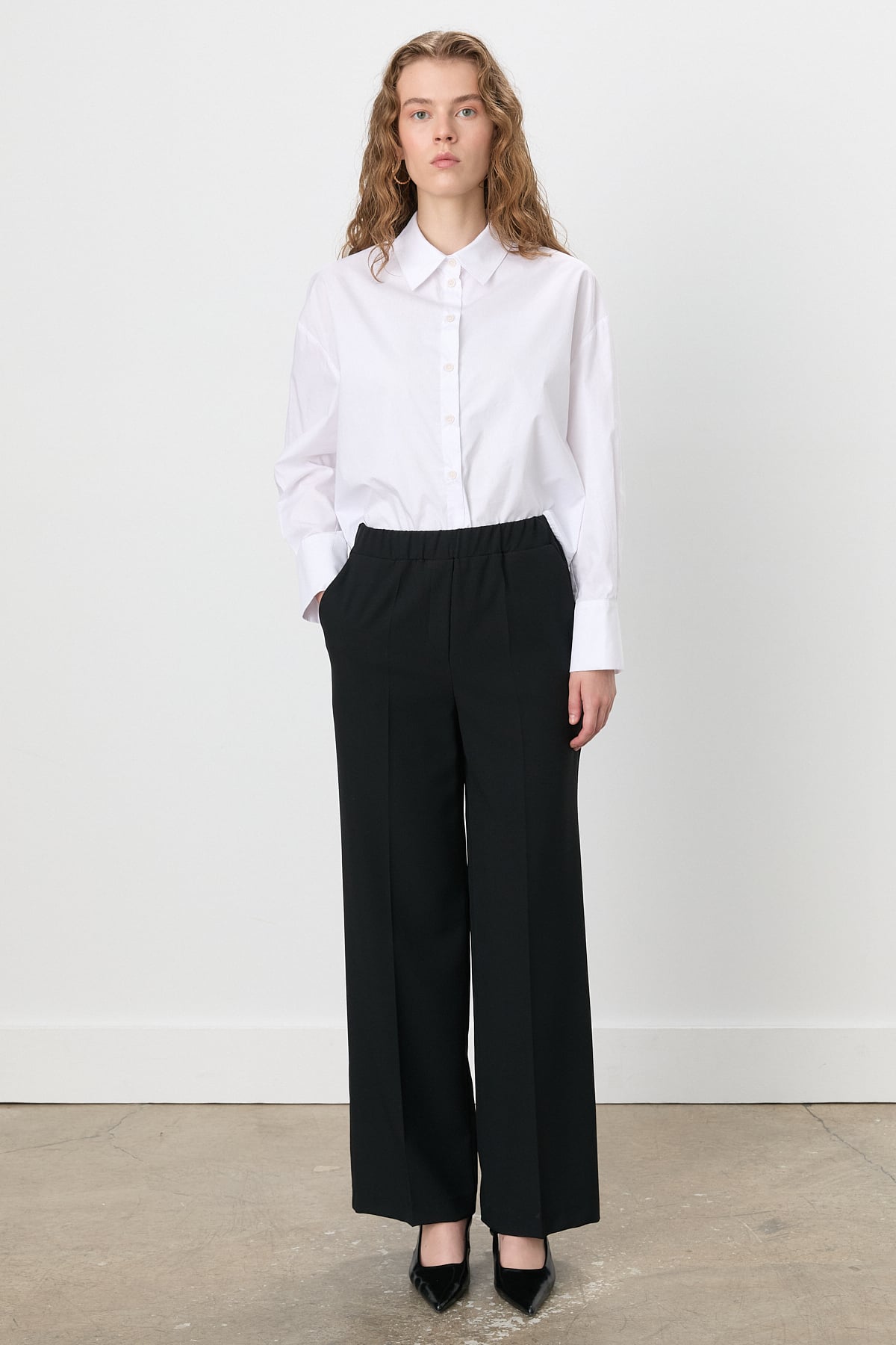 NİHAN Pants Nihan Beli Lastikli Yüksek Bel Pantolon  Siyah_modest